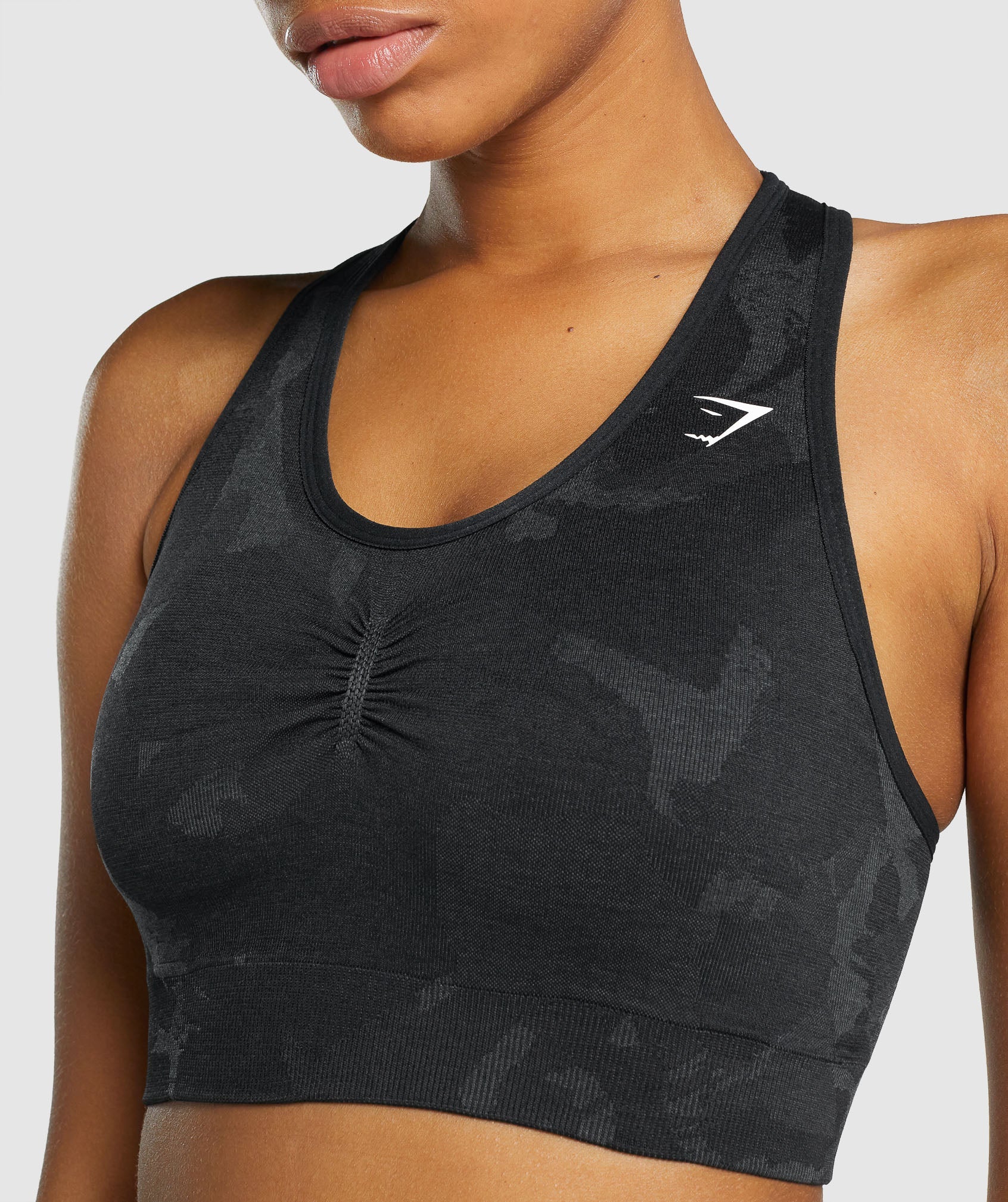 Adapt Camo Seamless Racer Back Sports Bra in Savanna | Black