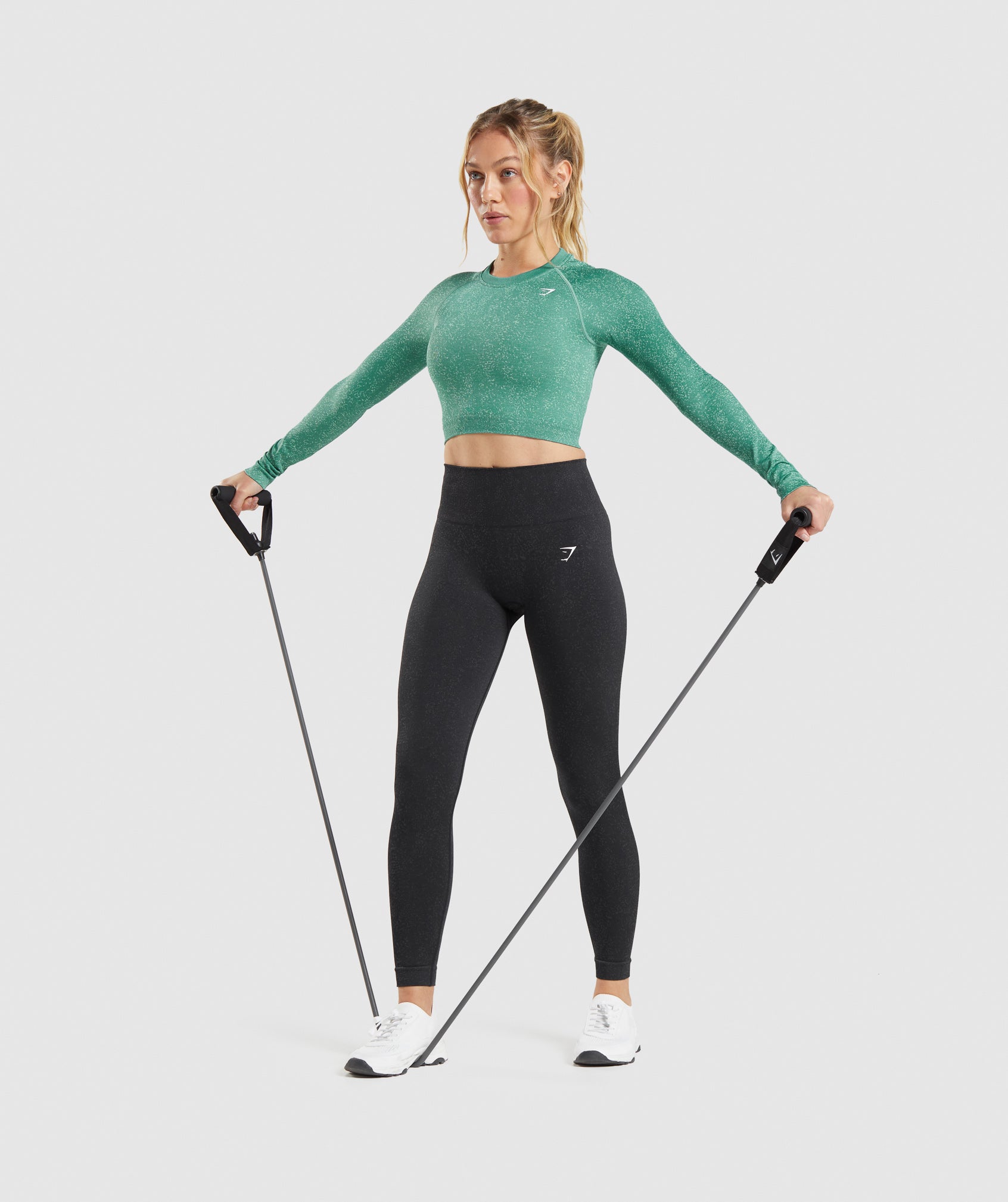 Adapt Fleck Seamless Long Sleeve Crop Top in Mineral | Alpine Green - view 4