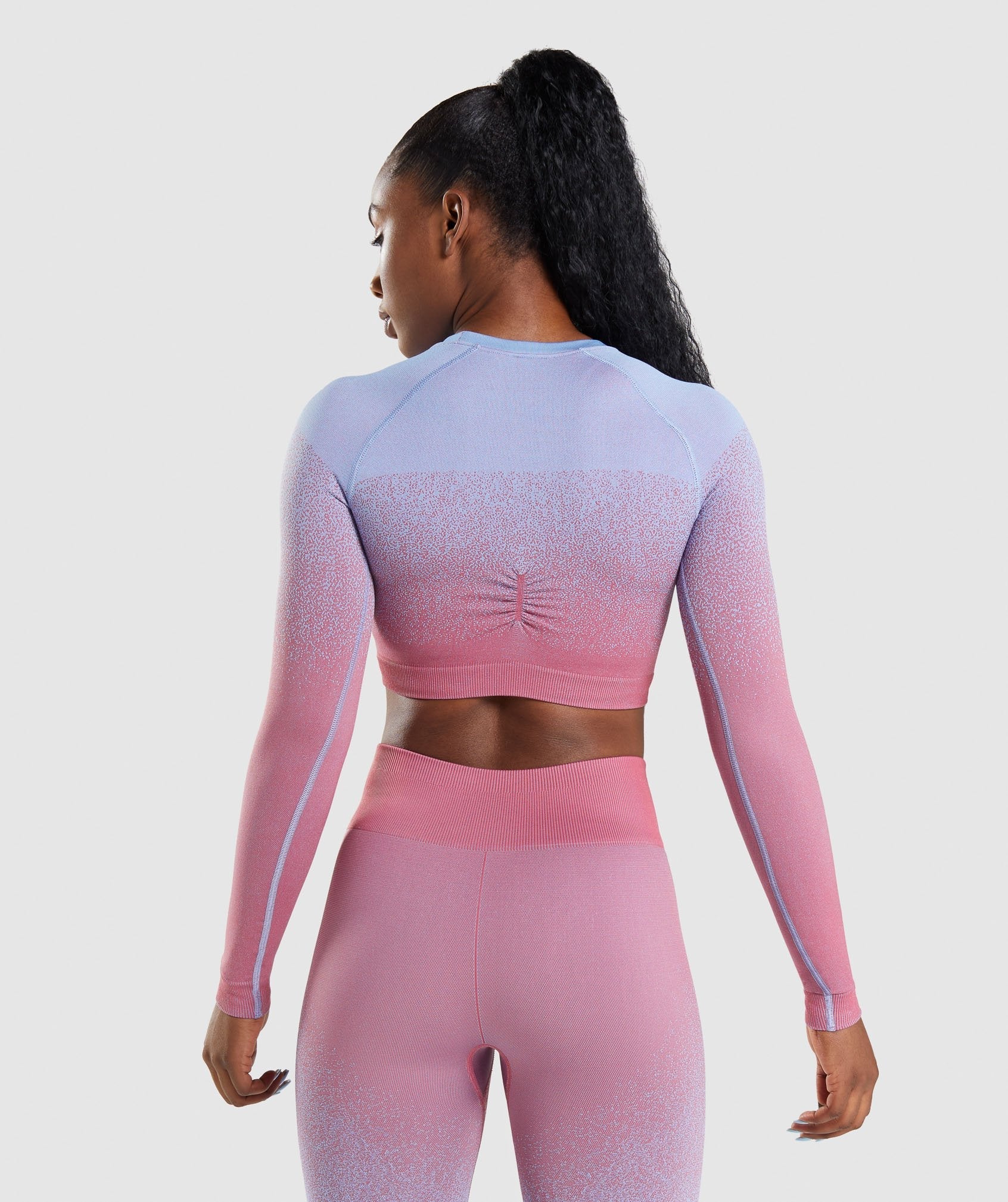 Adapt Ombre Seamless Long Sleeve Crop Top in Rose Pink/Light Blue