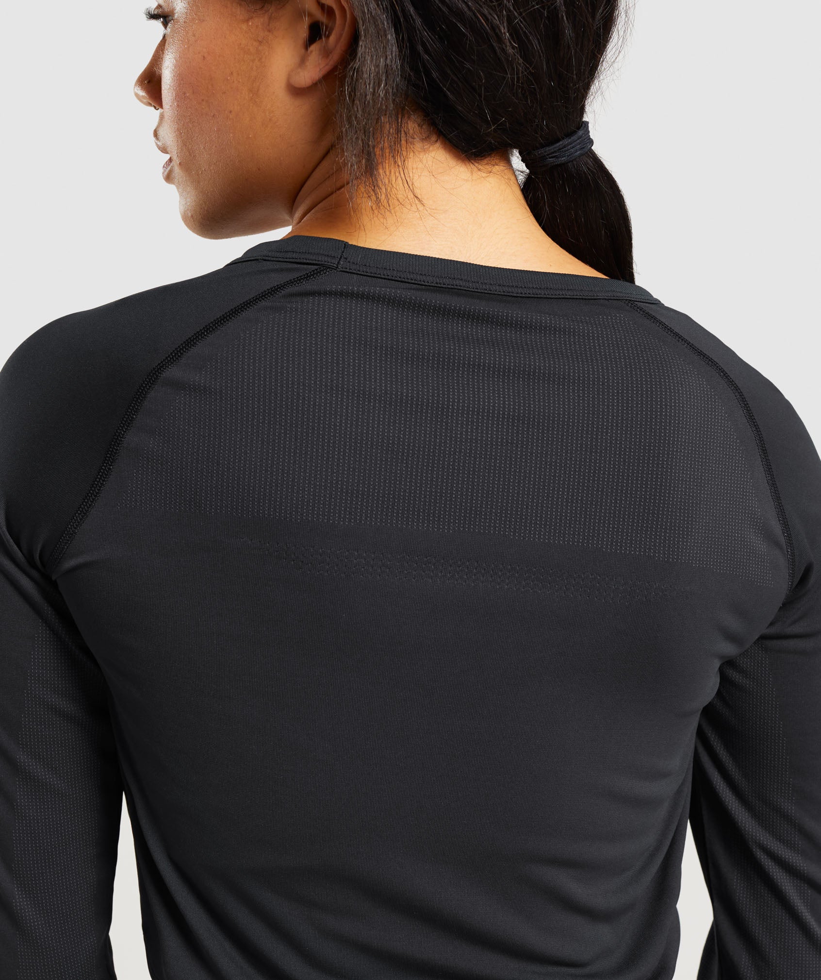 Breeze Lightweight Seamless Long Sleeve Crop Top in Black - view 6