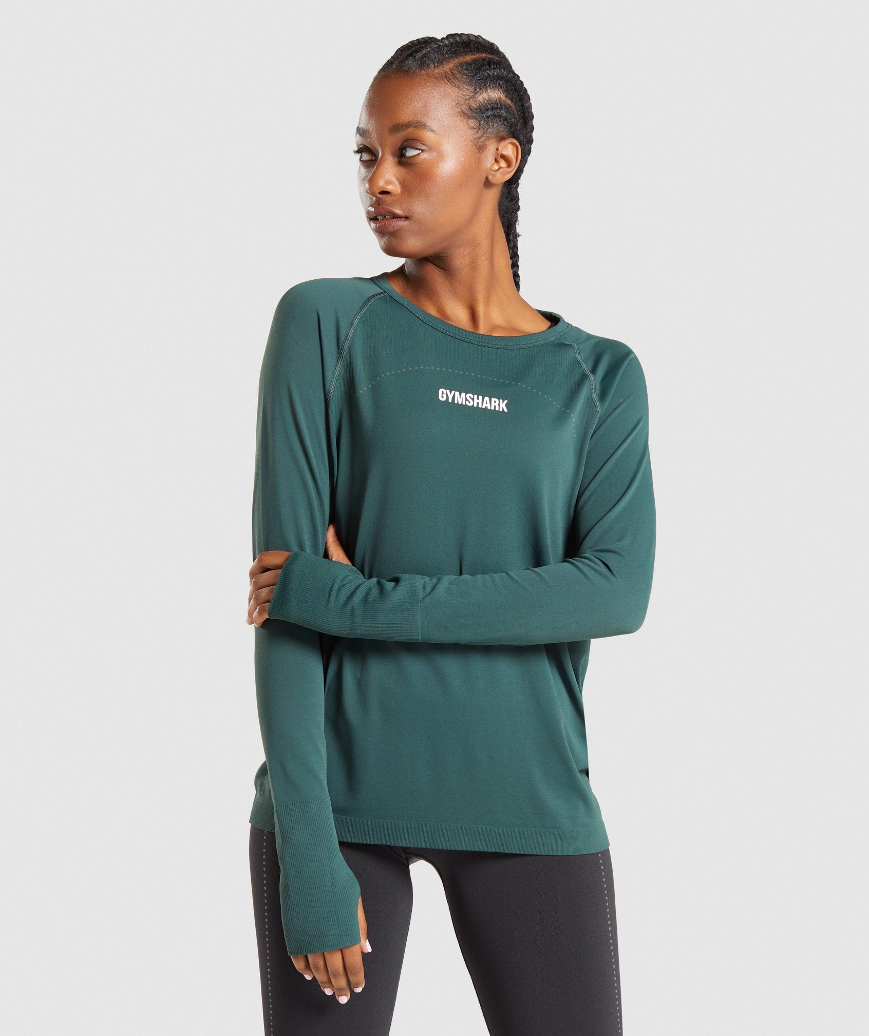 Breeze Lightweight Seamless Long Sleeve Top in Dark Green - view 1