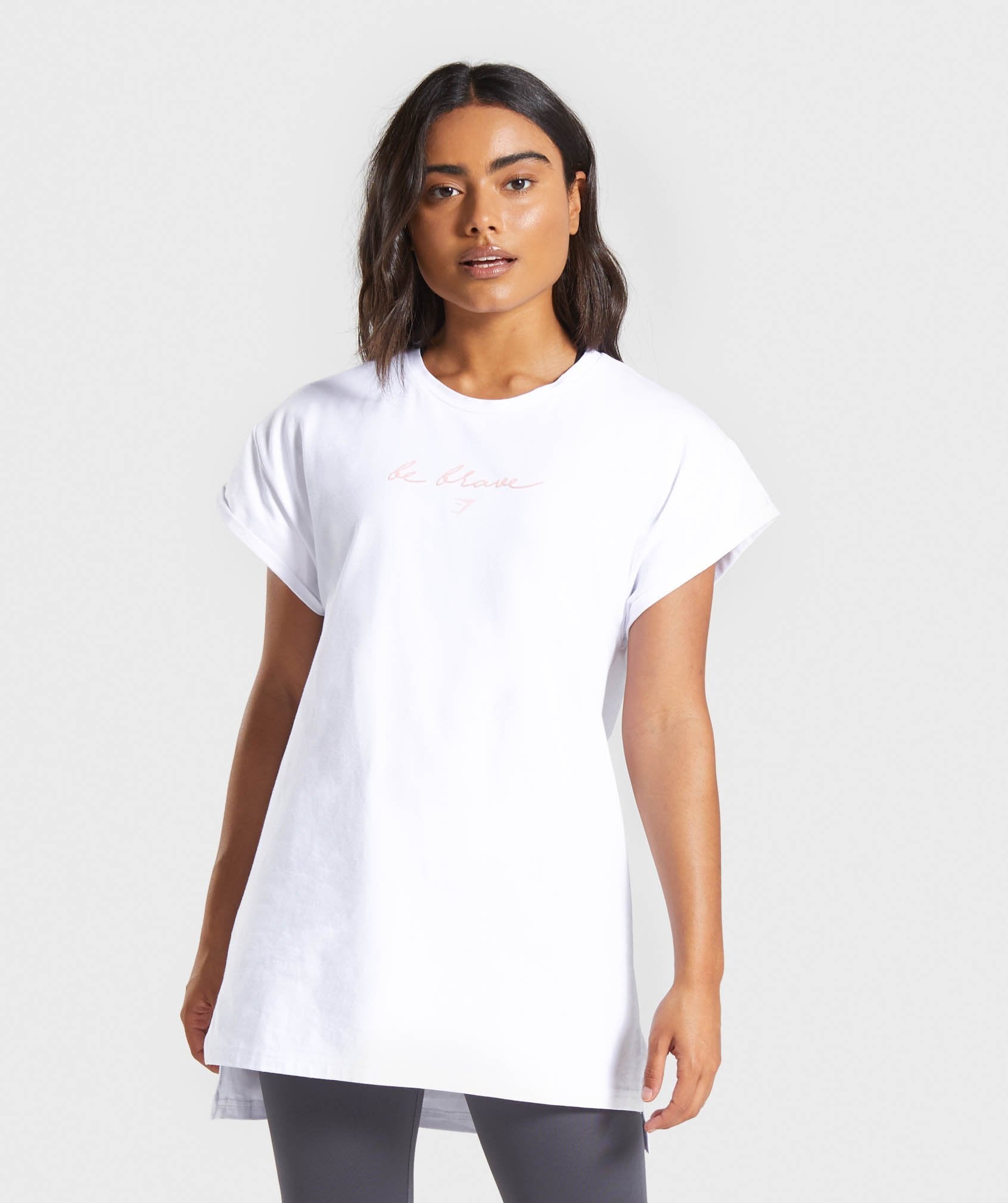 Be Brave Longline Tee in White - view 1