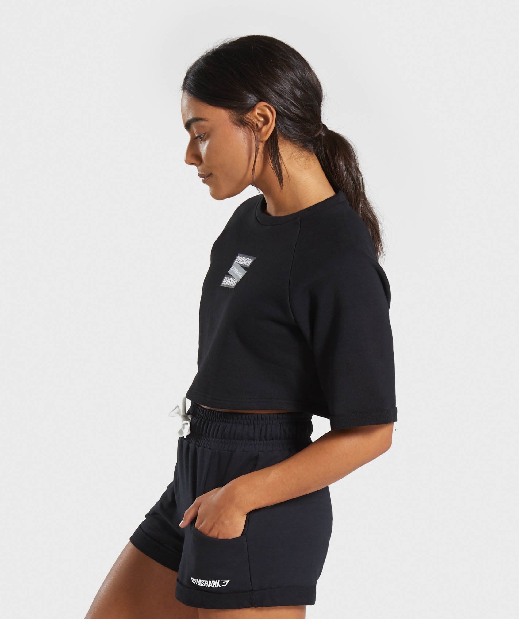 Branded Boxy Cropped Sweater in Black - view 3