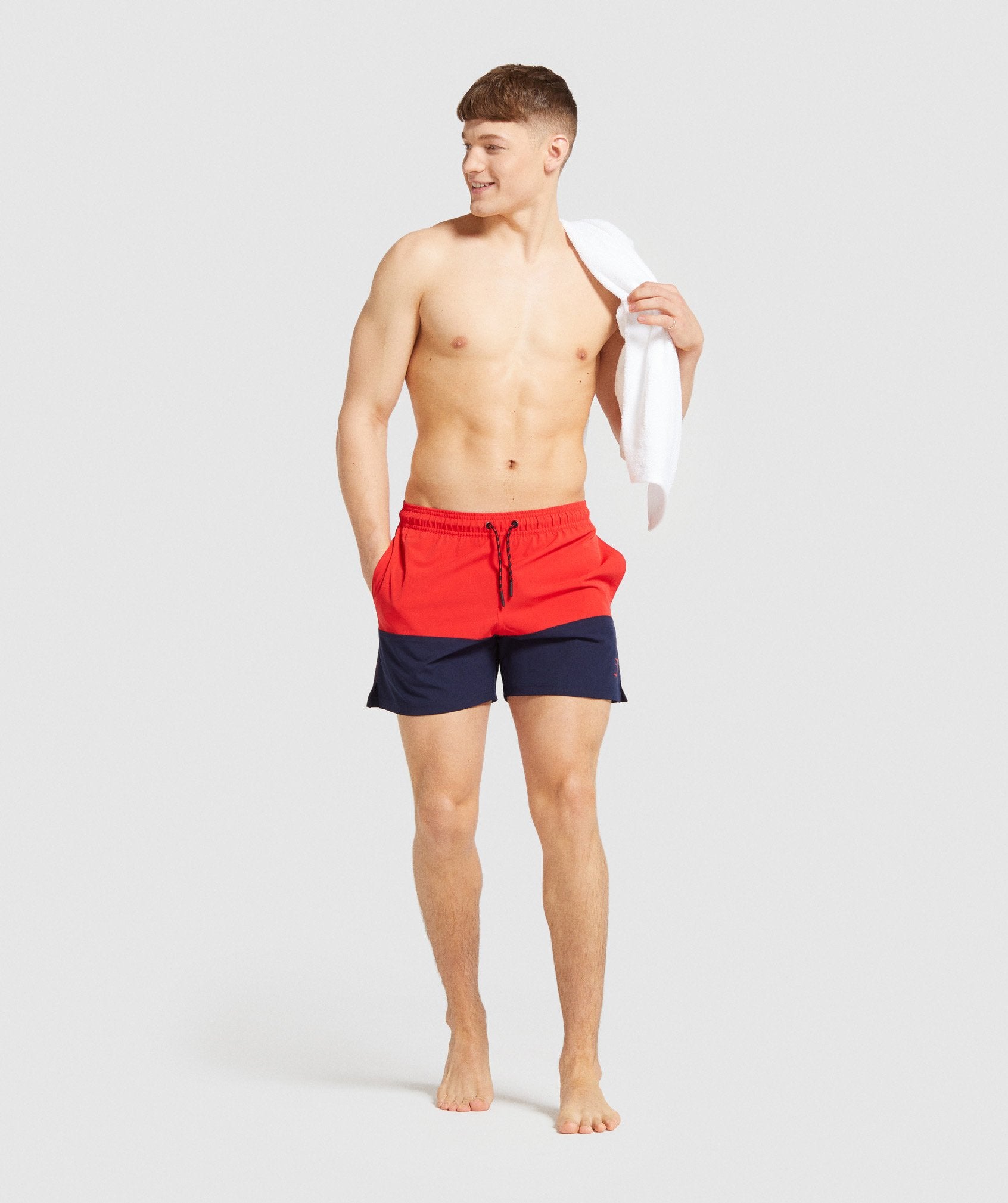 Colour Block Swim Shorts in Red - view 4