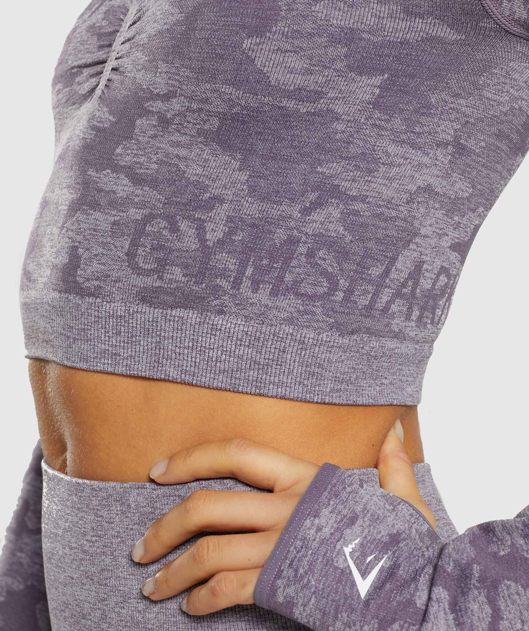 Camo Seamless Long Sleeve Crop Top in Lavender Grey