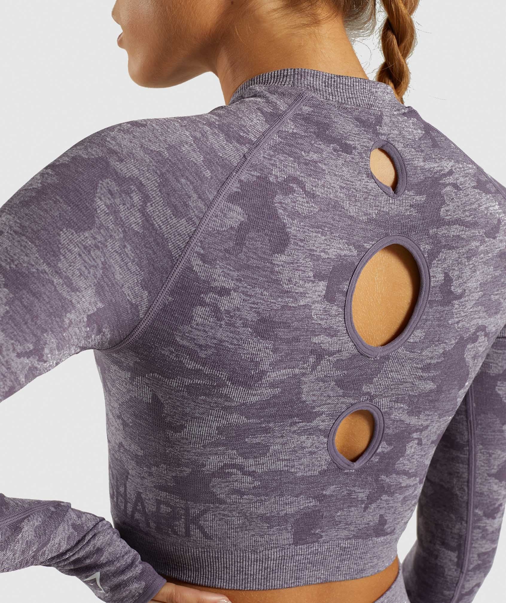 Camo Seamless Long Sleeve Crop Top in Lavender Grey