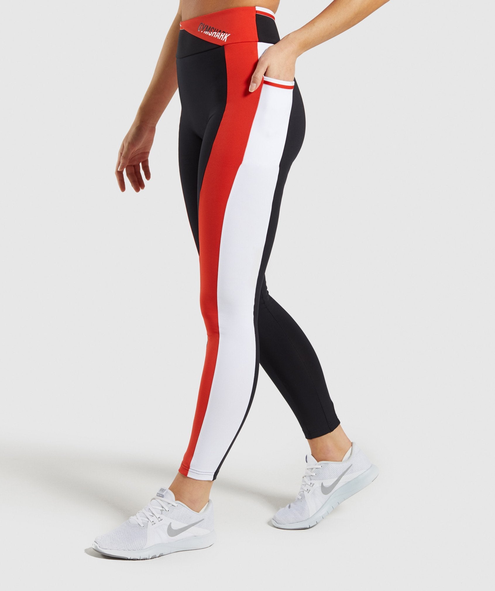 Colour Block Leggings in Black/Red/White - view 3