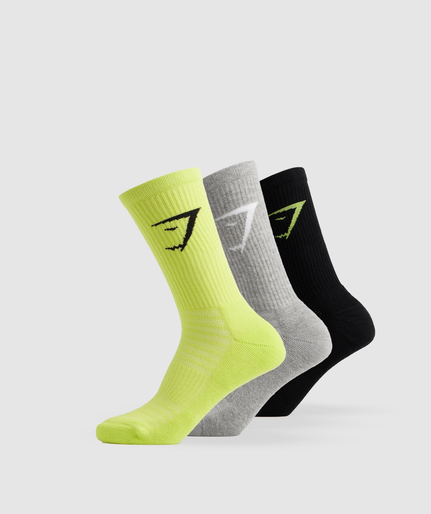 Crew Socks 3pk in Black/Light Grey Marl/Reactive Green - view 1