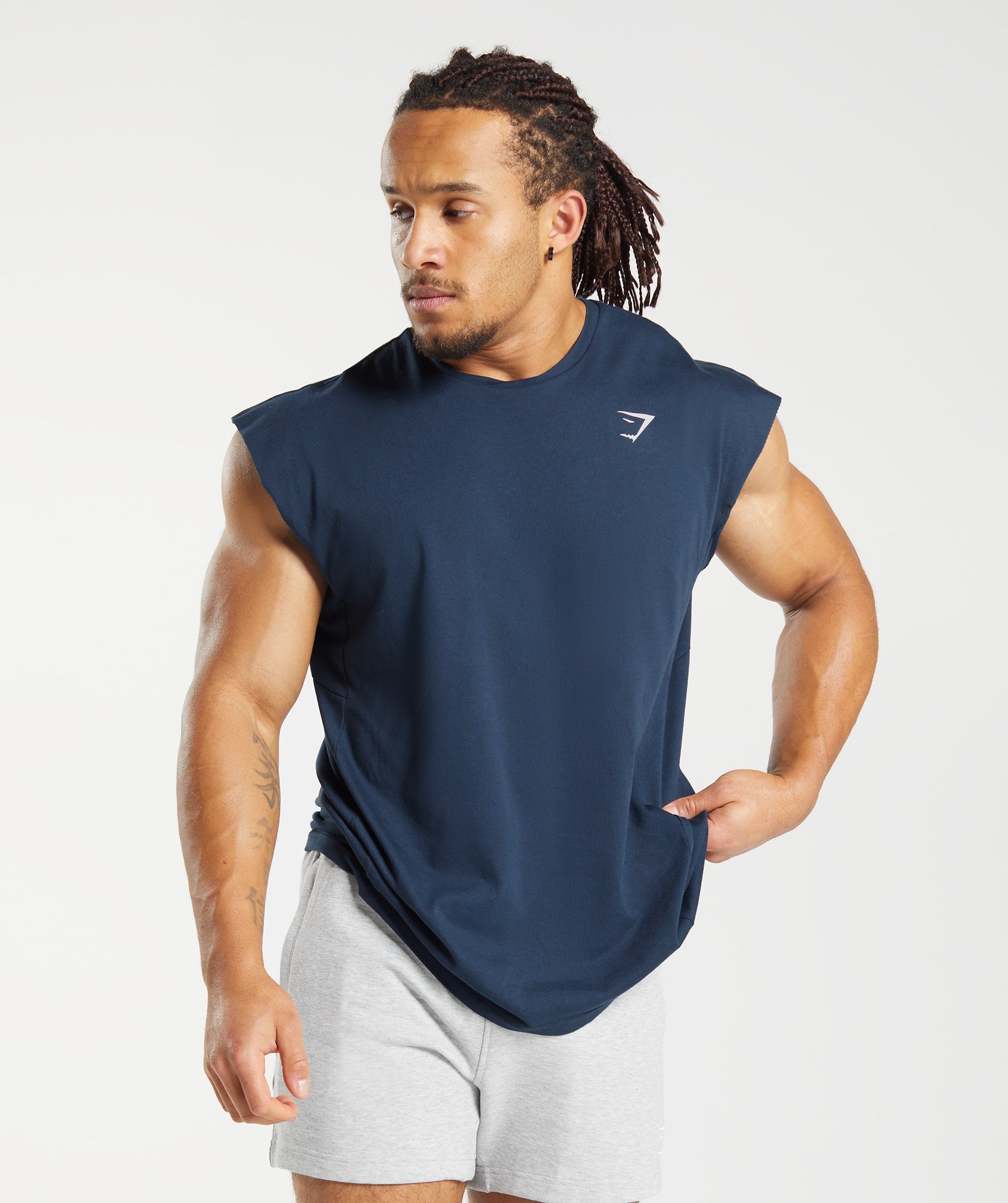 React Cut Off Tank in Navy - view 1