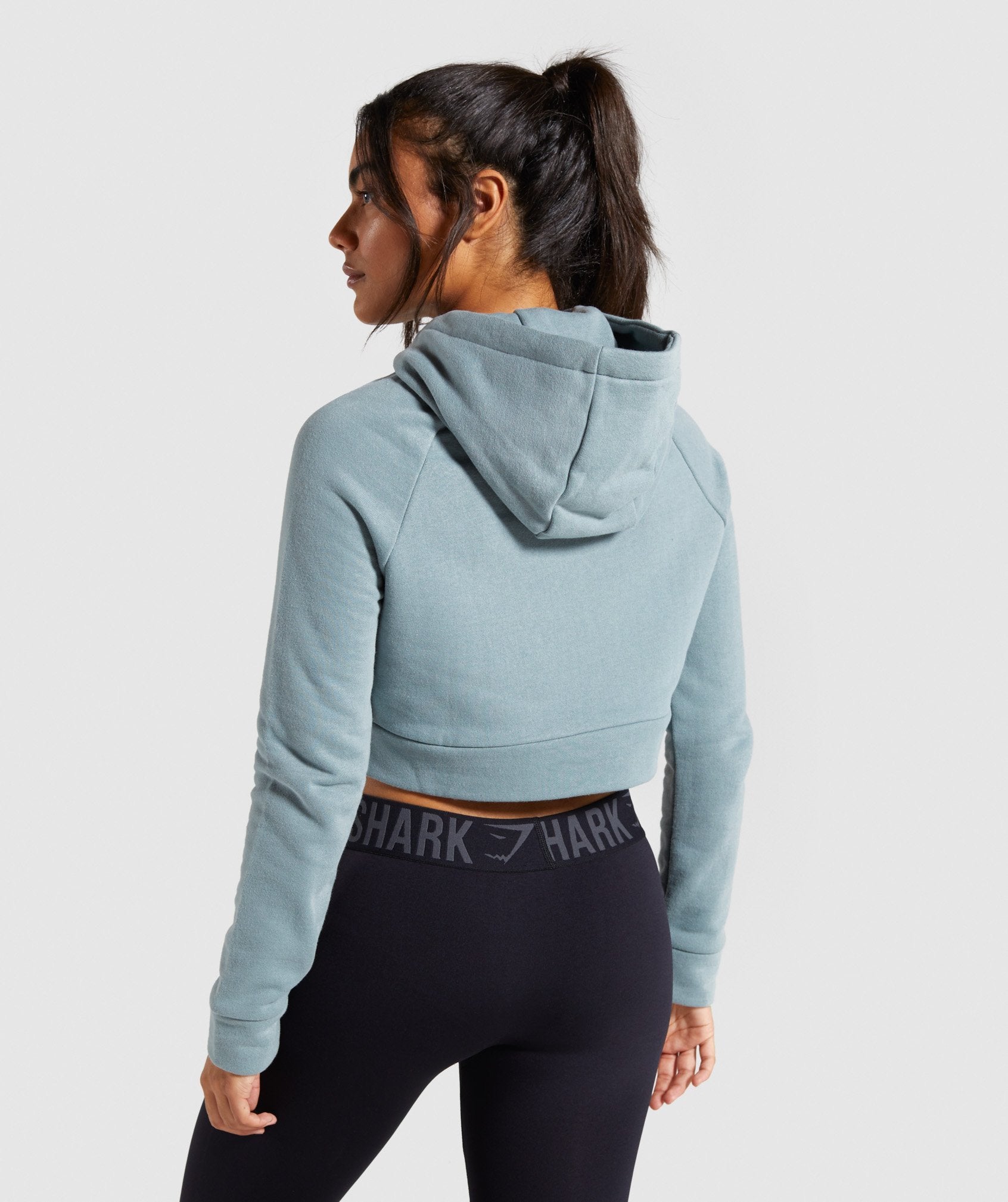 Cropped Crest Hoodie in Turquoise