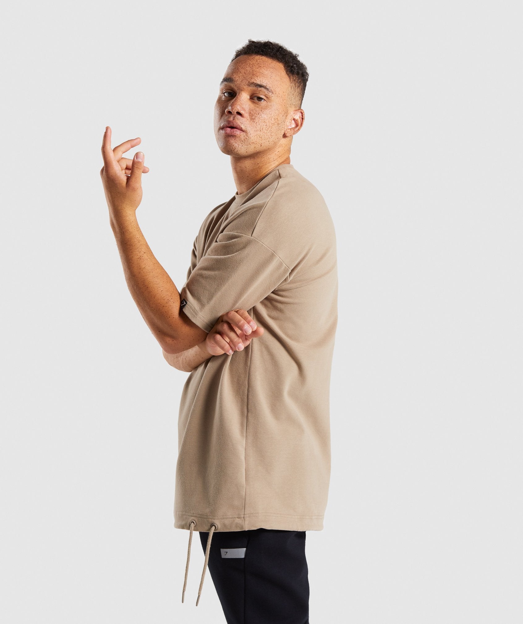 Drawcord Sweat T-Shirt in Driftwood Brown - view 3