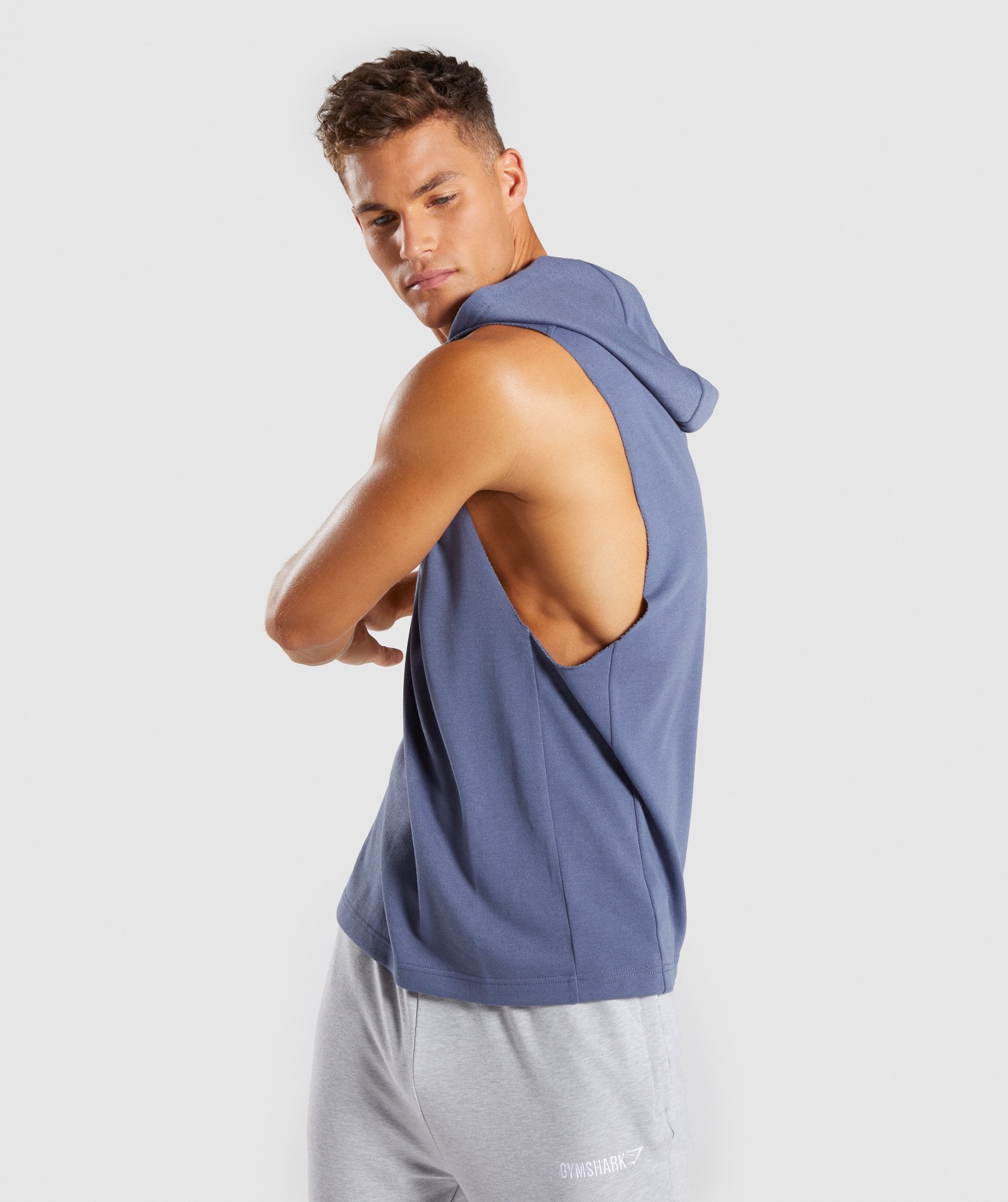 Drop Arm Sleeveless Hoodie in Aegean Blue - view 3