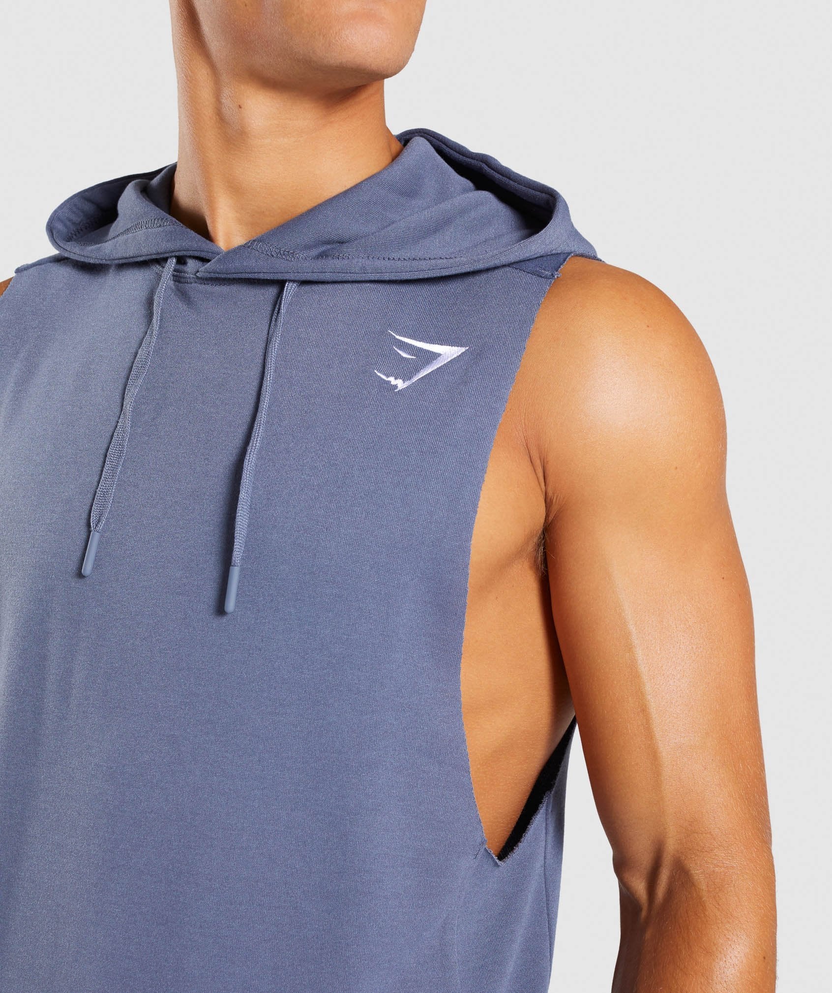 Drop Arm Sleeveless Hoodie in Aegean Blue - view 6