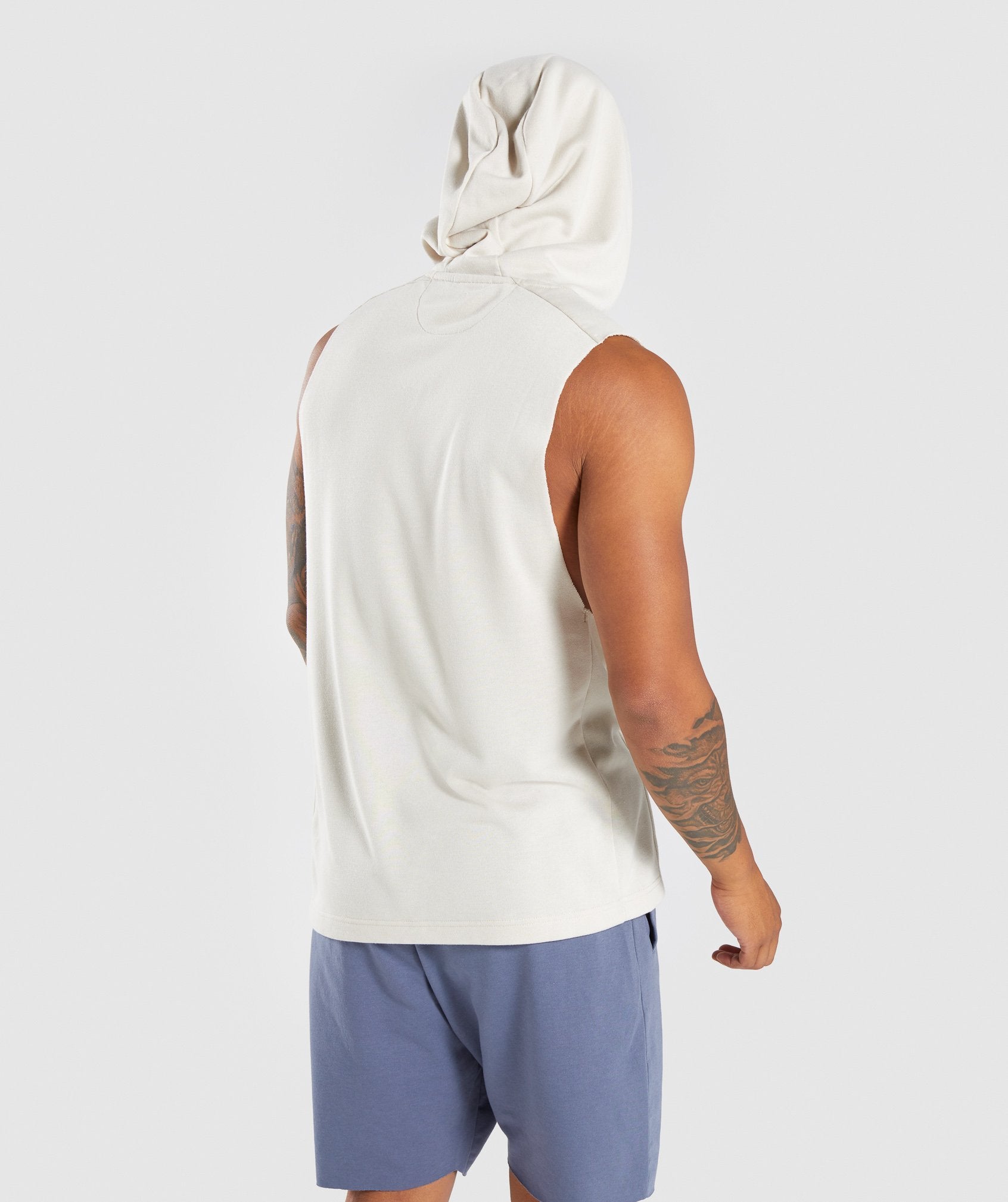 Drop Arm Sleeveless Hoodie in Warm Beige - view 2