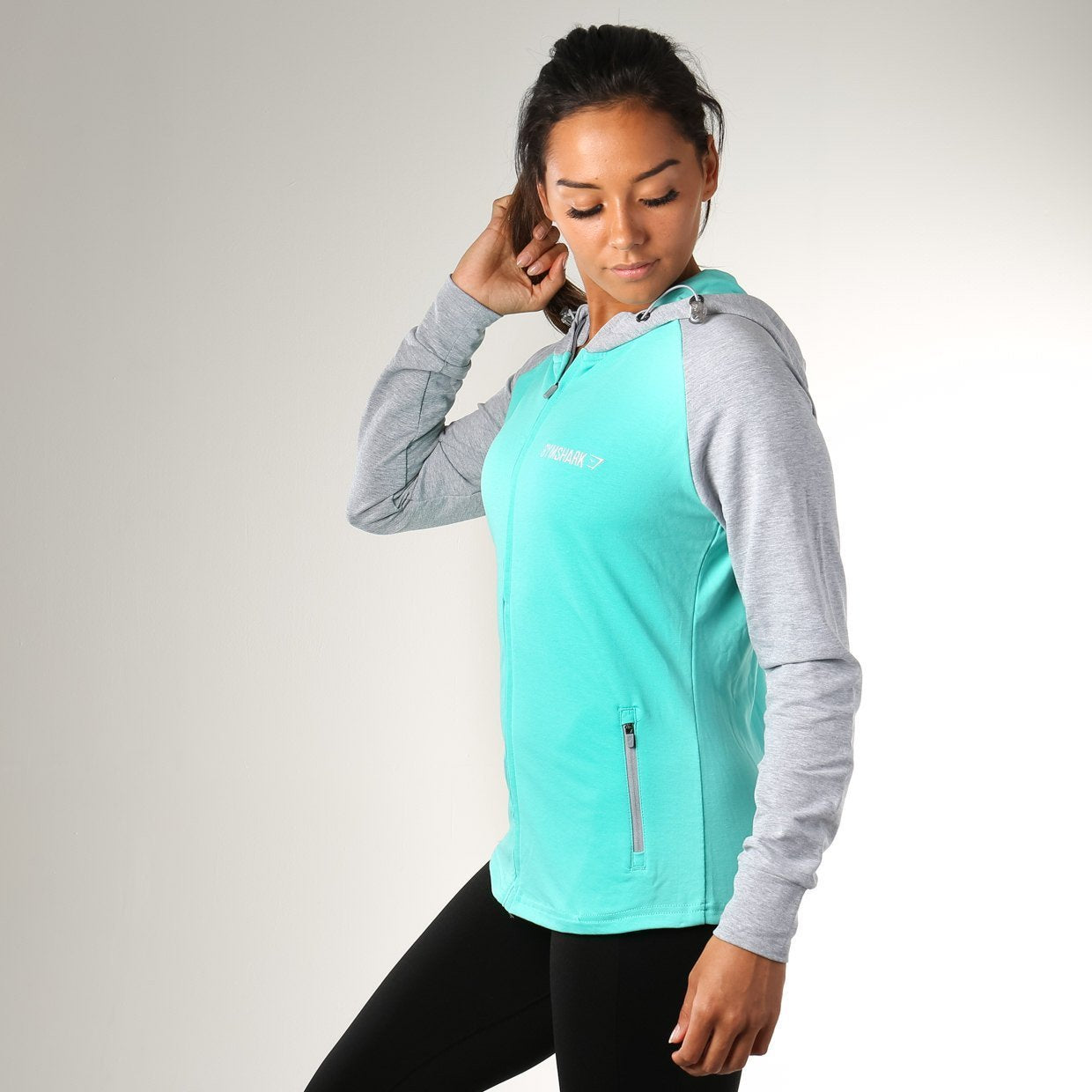 Fit Hoodie in Grey Marl/Mint Green - view 1