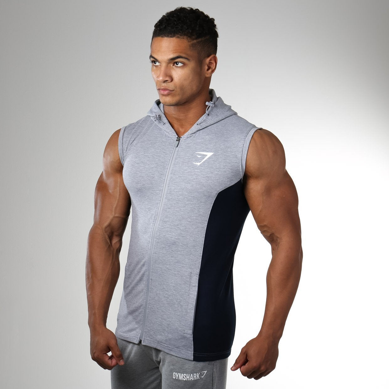 Fit Sleeveless Hoodie in Light Grey - view 3