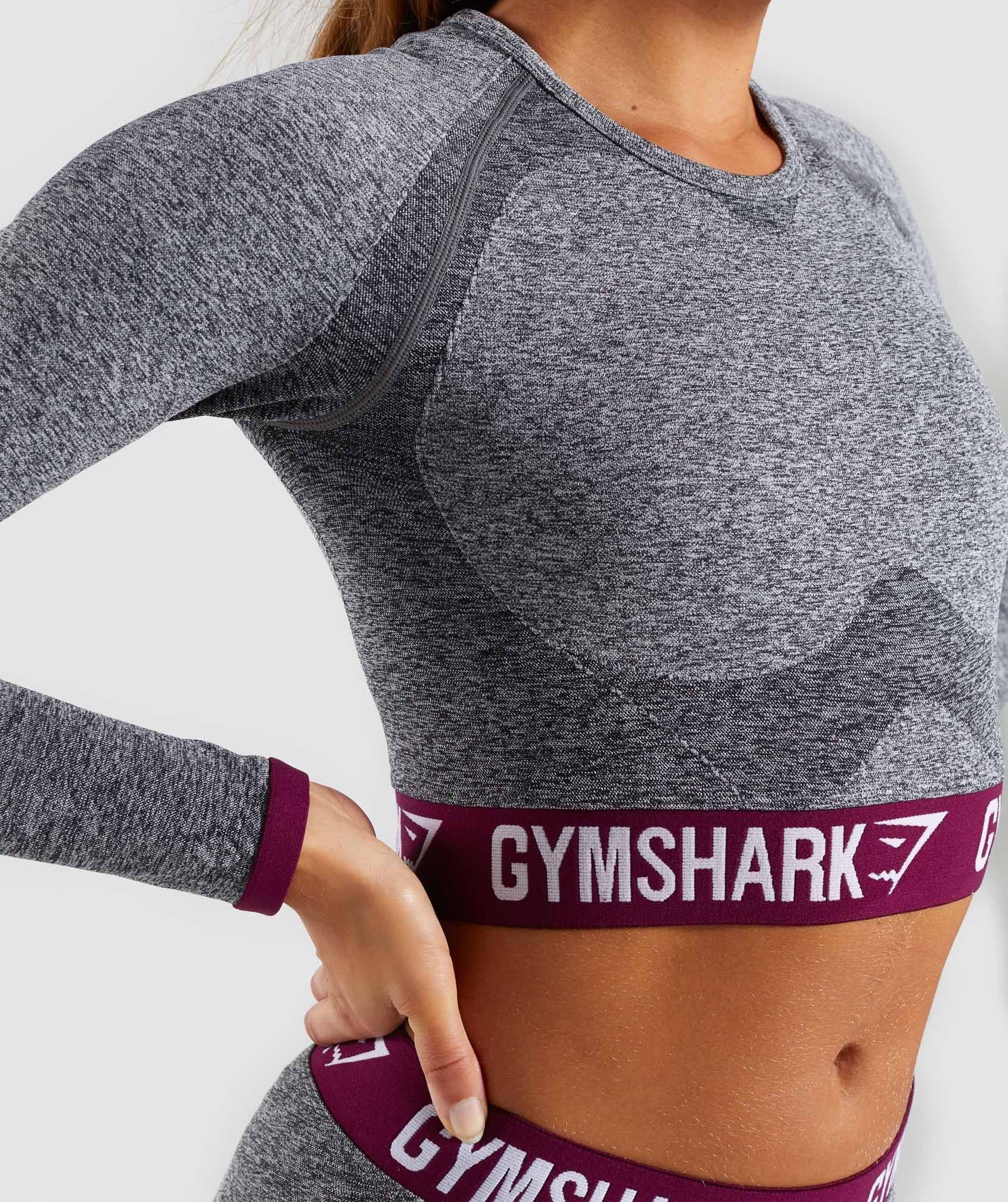 Flex Long Sleeve Crop Top in Charcoal/Deep Plum - view 5