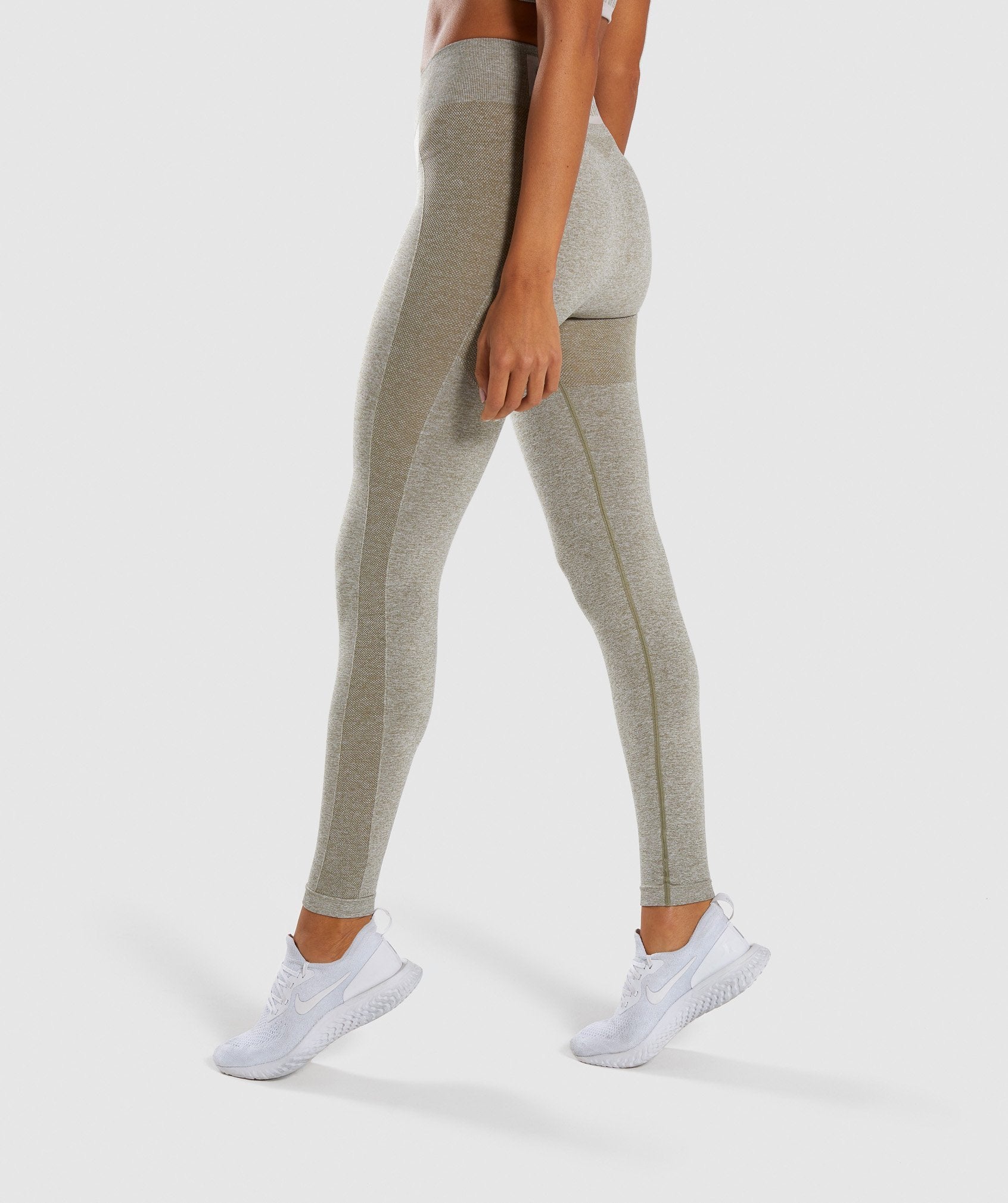 Flex High Waisted Leggings in Washed Khaki Marl/Blush Nude - view 3