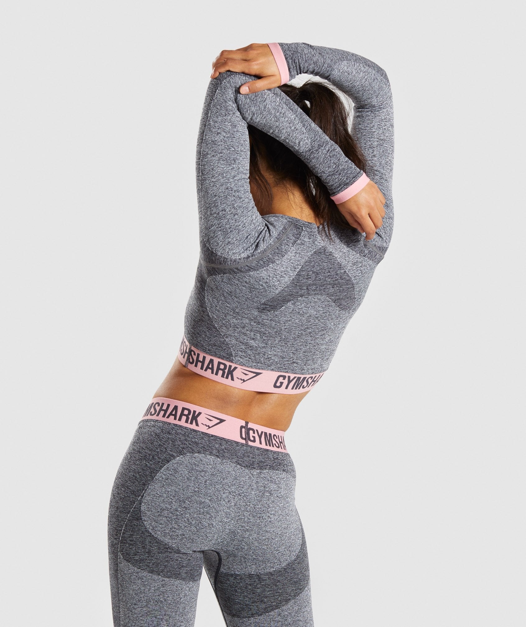 Flex Long Sleeve Crop Top in Charcoal Marl/Peach Pink - view 2