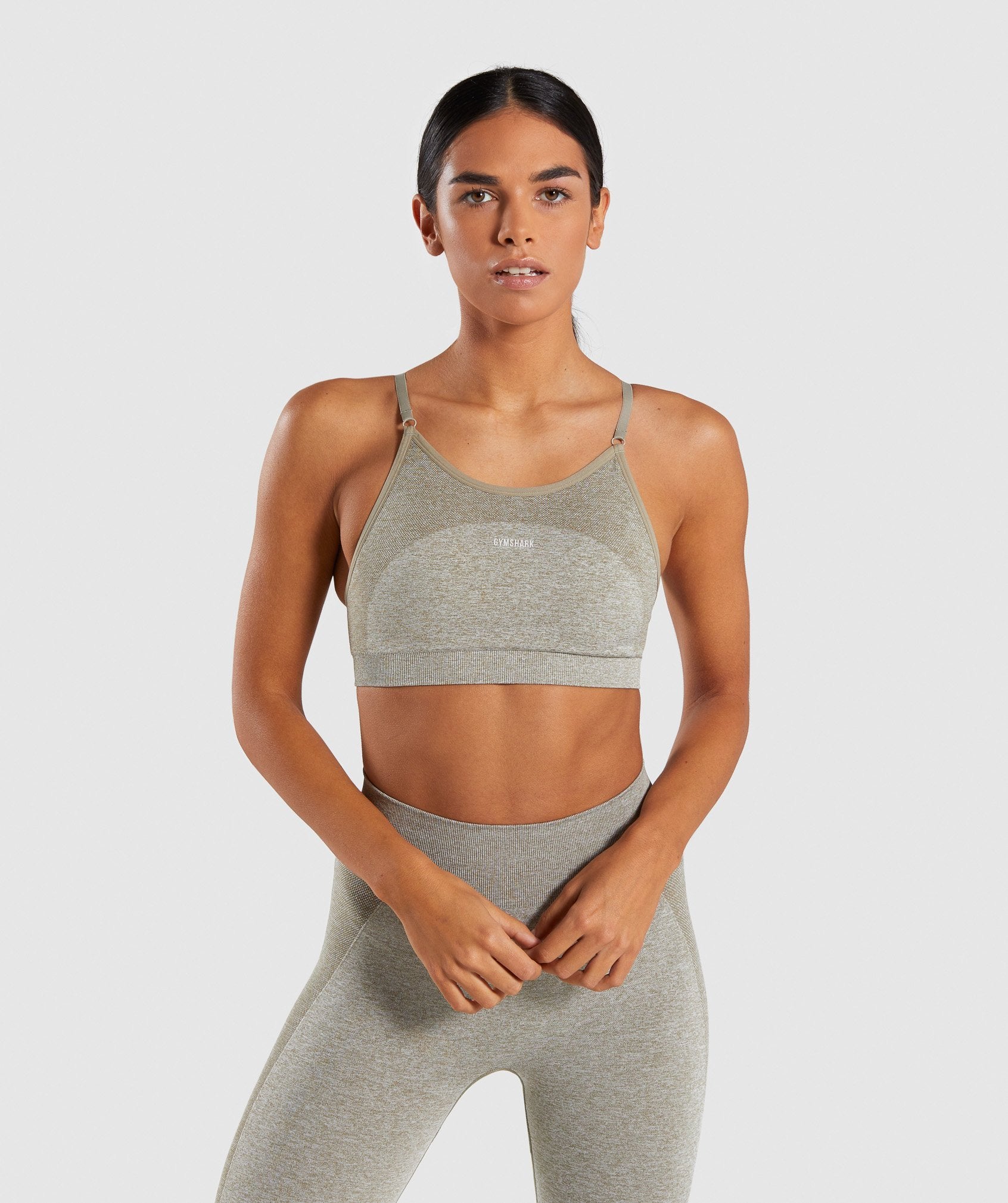 Flex Strappy Sports Bra in Washed Khaki Marl/Blush Nude - view 2