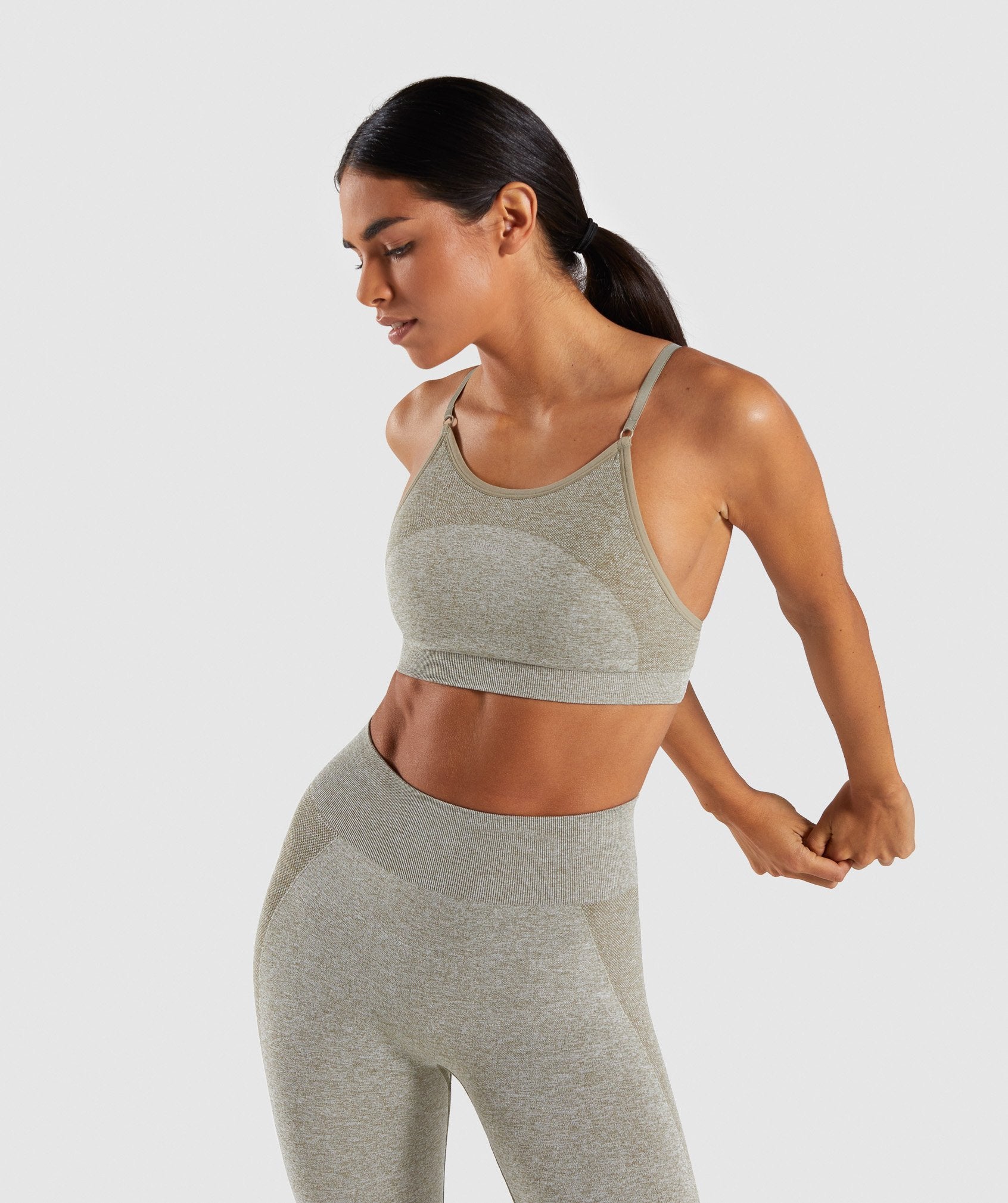 Flex Strappy Sports Bra in Washed Khaki Marl/Blush Nude - view 3