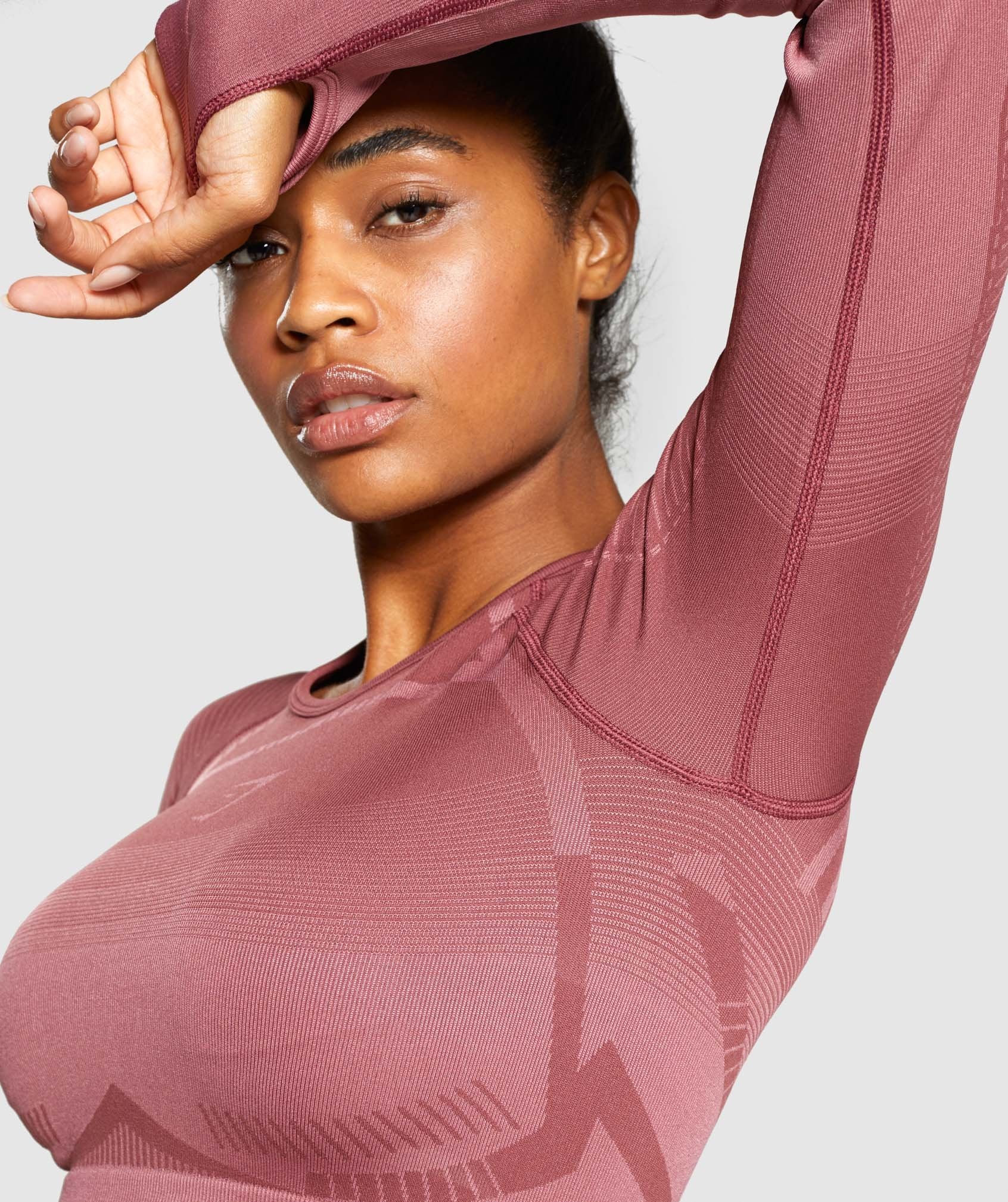 Geo Seamless Long Sleeve Crop Top in Rose - view 6