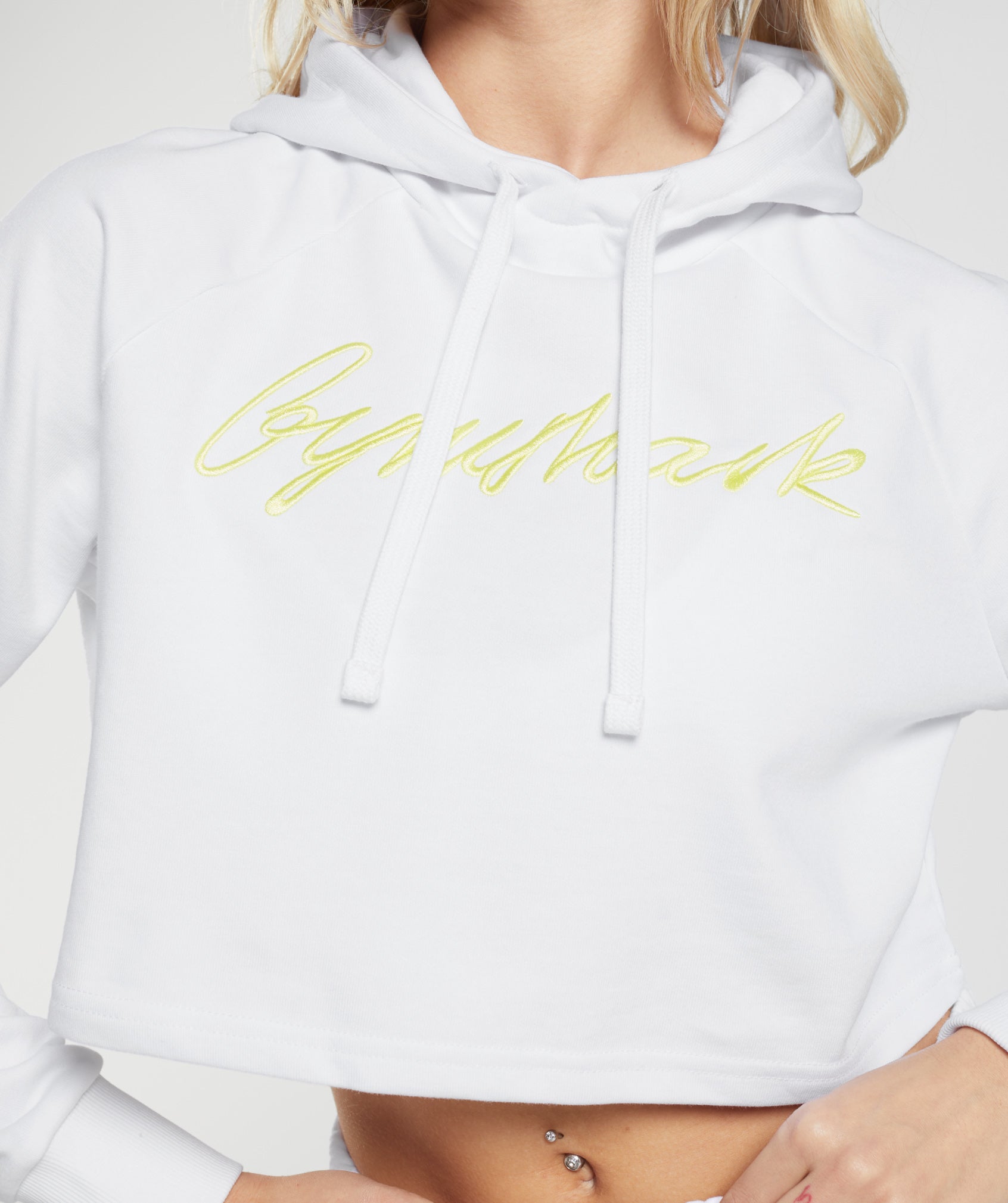 Embroidered Graphic Cropped Hoodie in White