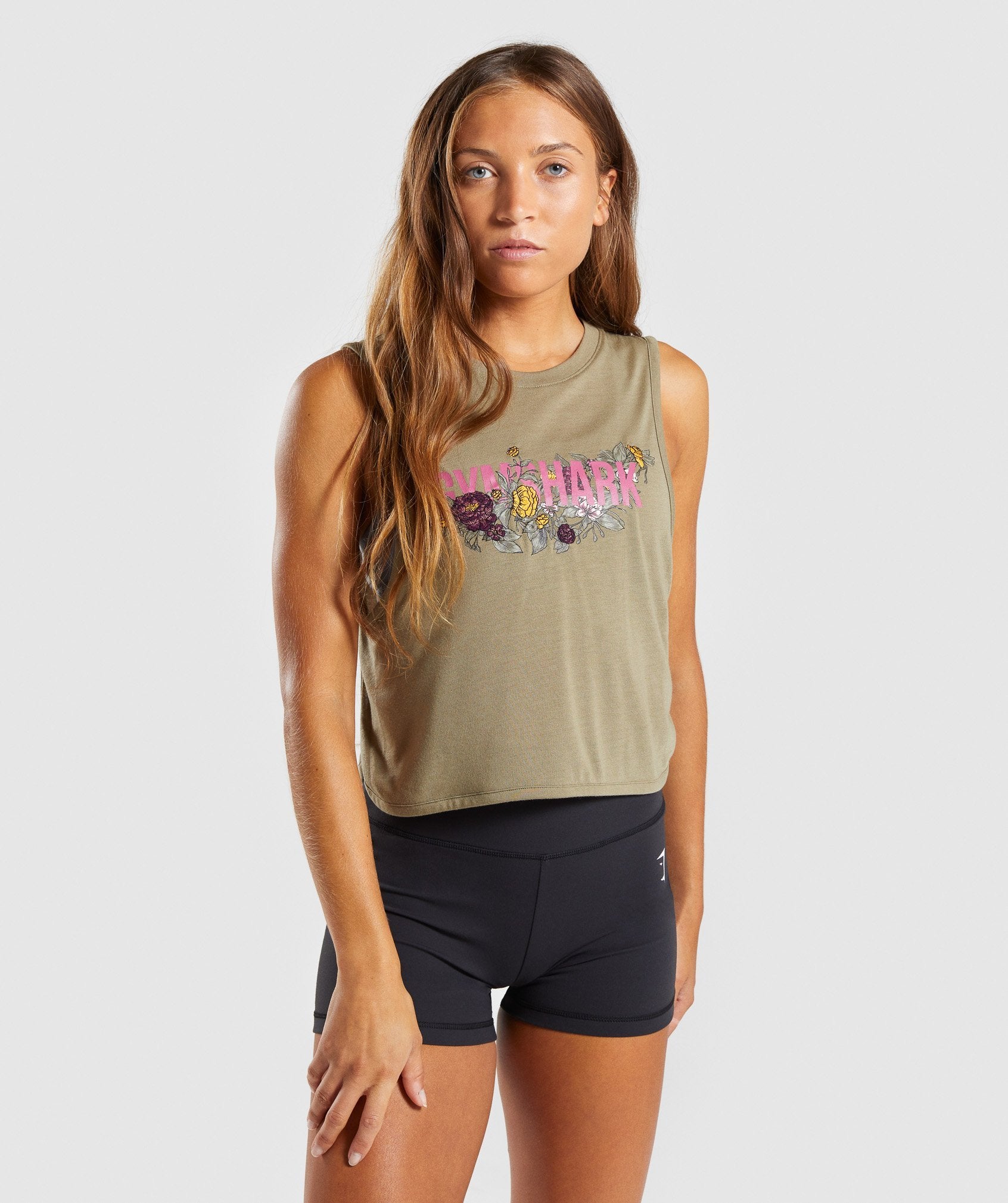 Floral Graphic Tank in Khaki - view 1