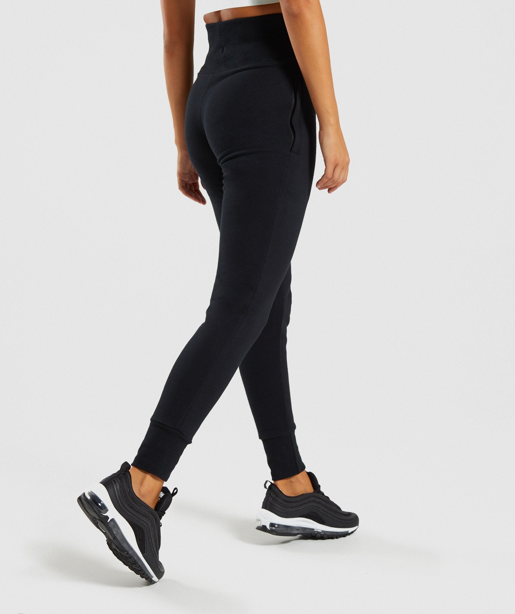 High Waisted Joggers in Black - view 2