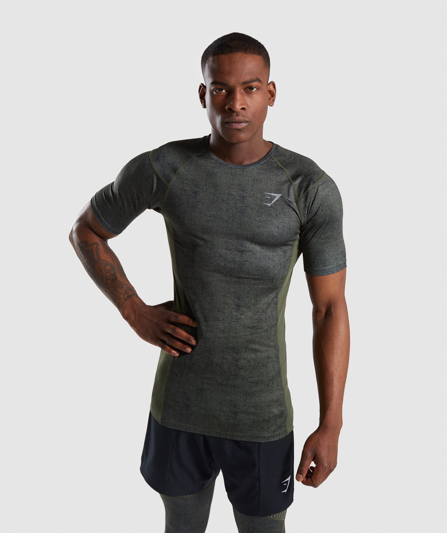 Hybrid Baselayer Top in Woodland Green Marl - view 1