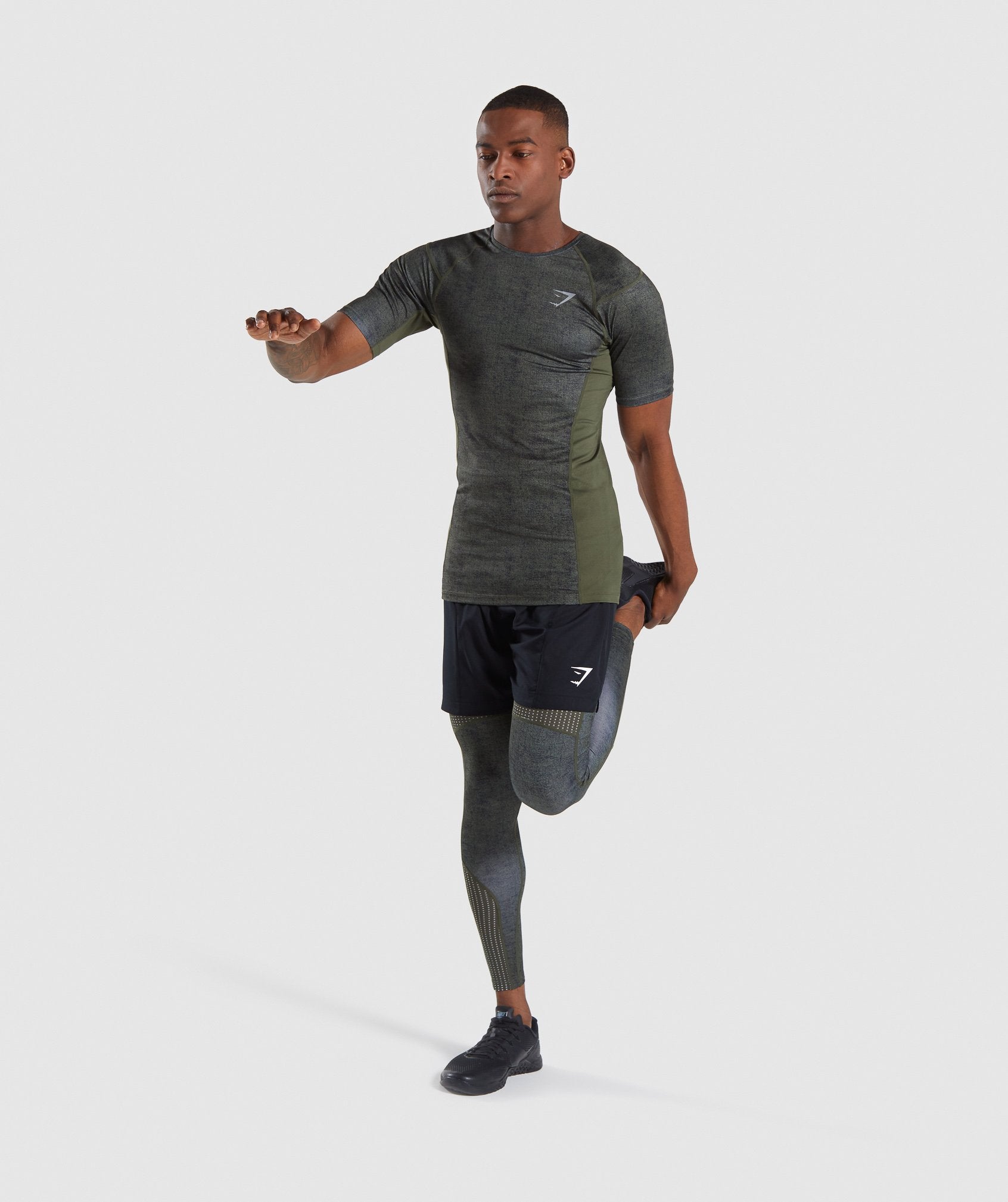 Hybrid Baselayer Top in Woodland Green Marl - view 3