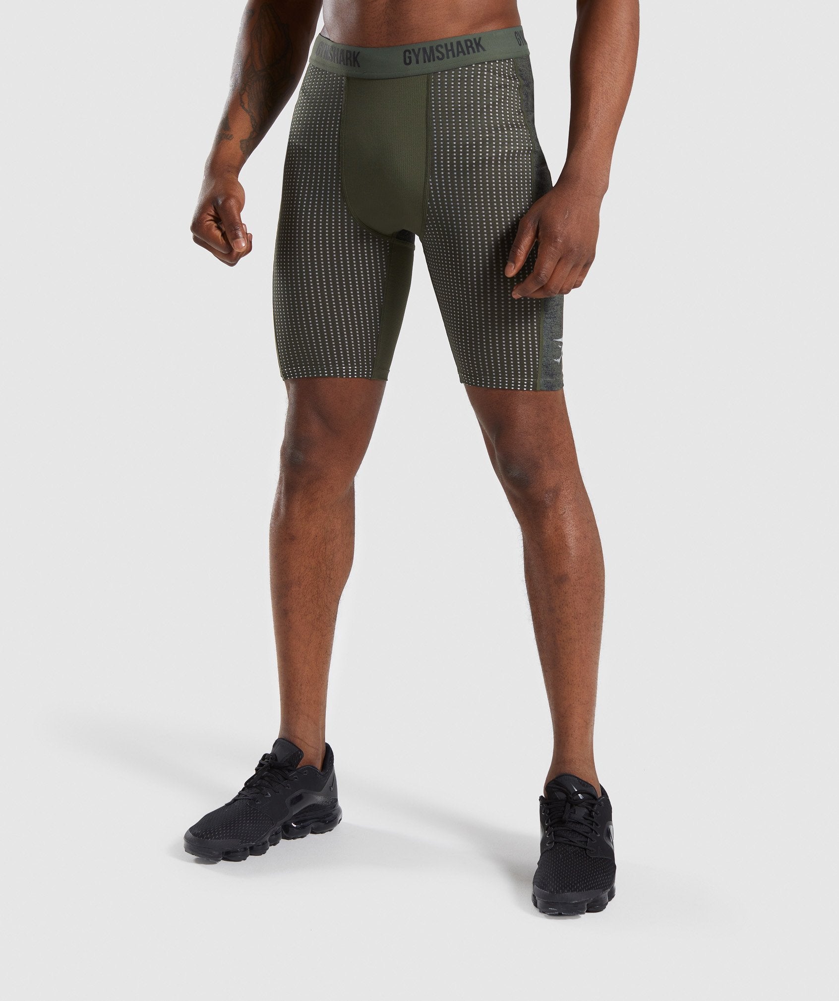 Hybrid Baselayer Shorts in Woodland Green Marl - view 1