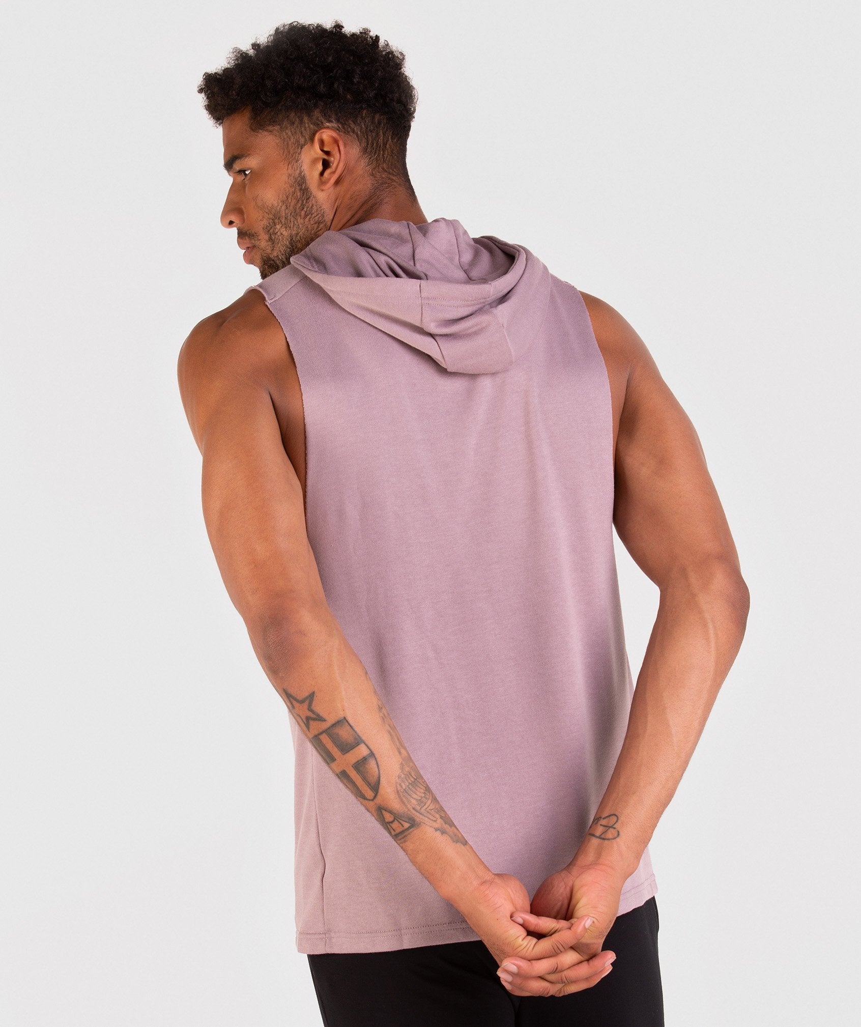 Drop Arm Sleeveless Hoodie in Purple Chalk - view 2