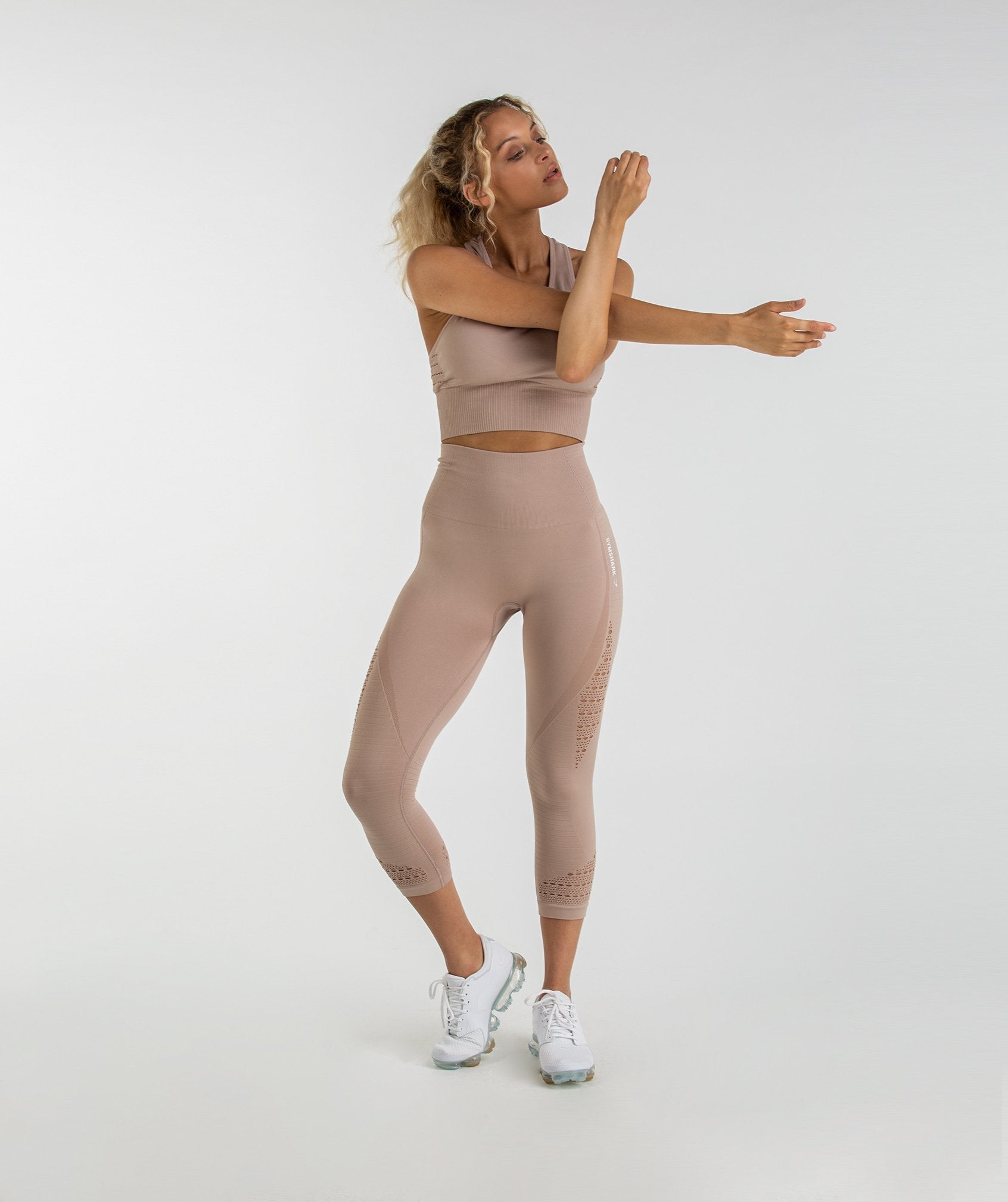 Energy Seamless High Waisted Cropped Leggings in Taupe - view 4