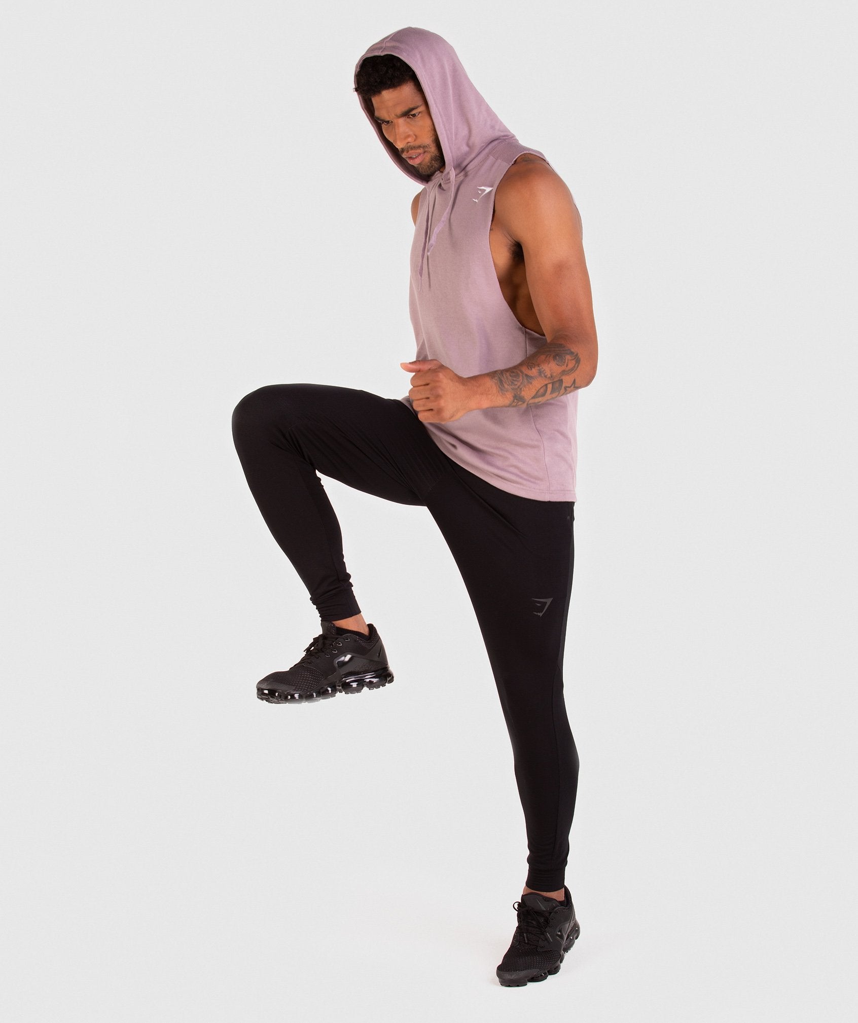 Drop Arm Sleeveless Hoodie in Purple Chalk - view 6