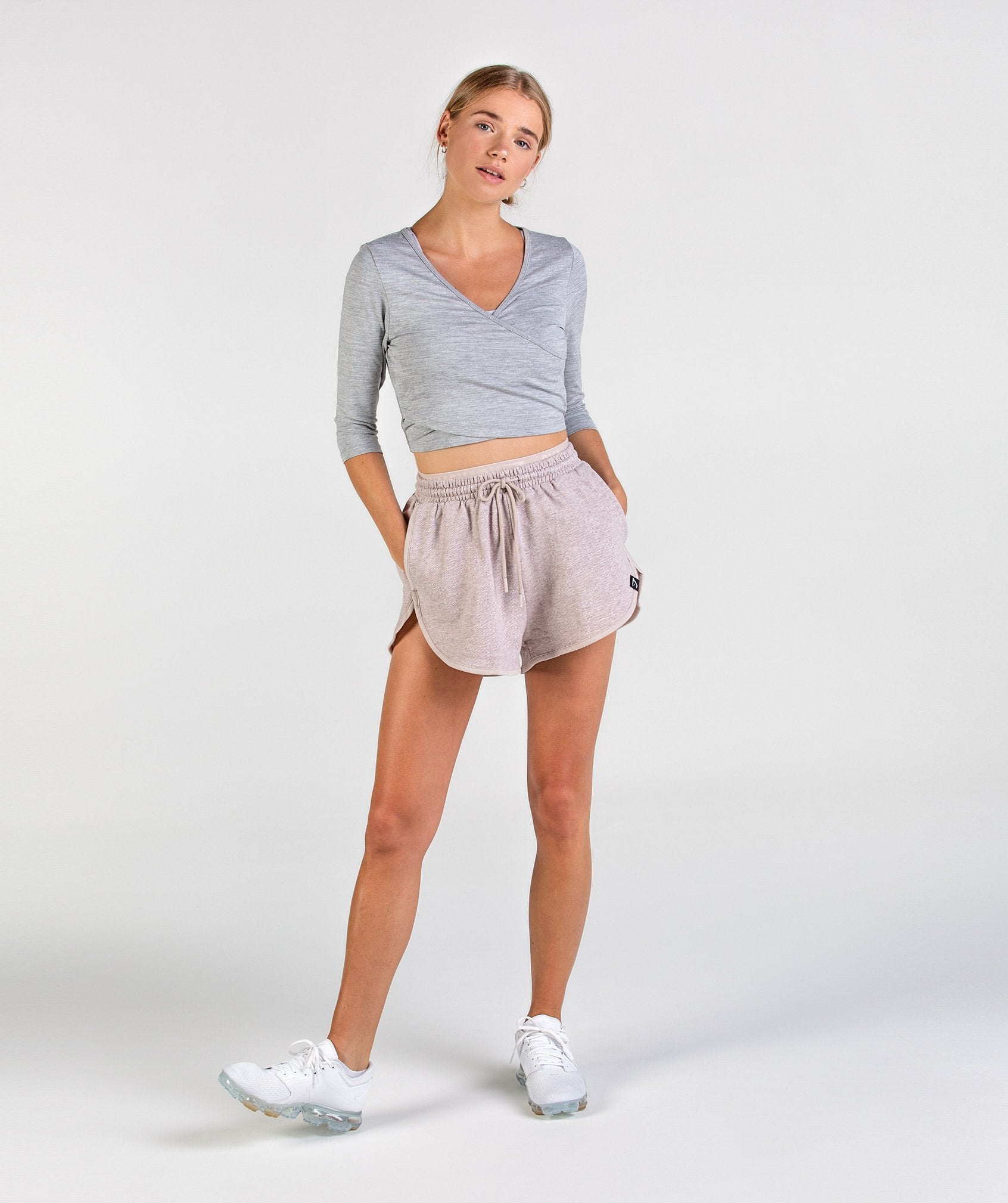 Heather Dual Band Shorts in Taupe Marl - view 3