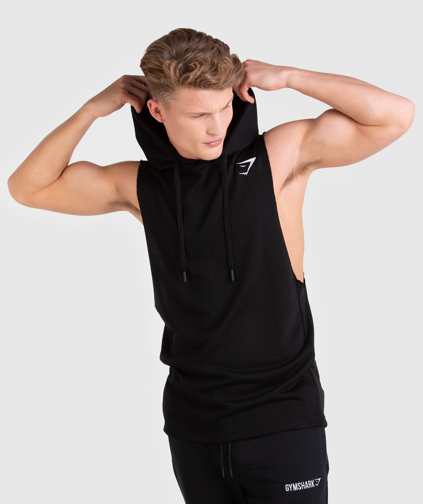 Drop Arm Sleeveless Hoodie in Black - view 4