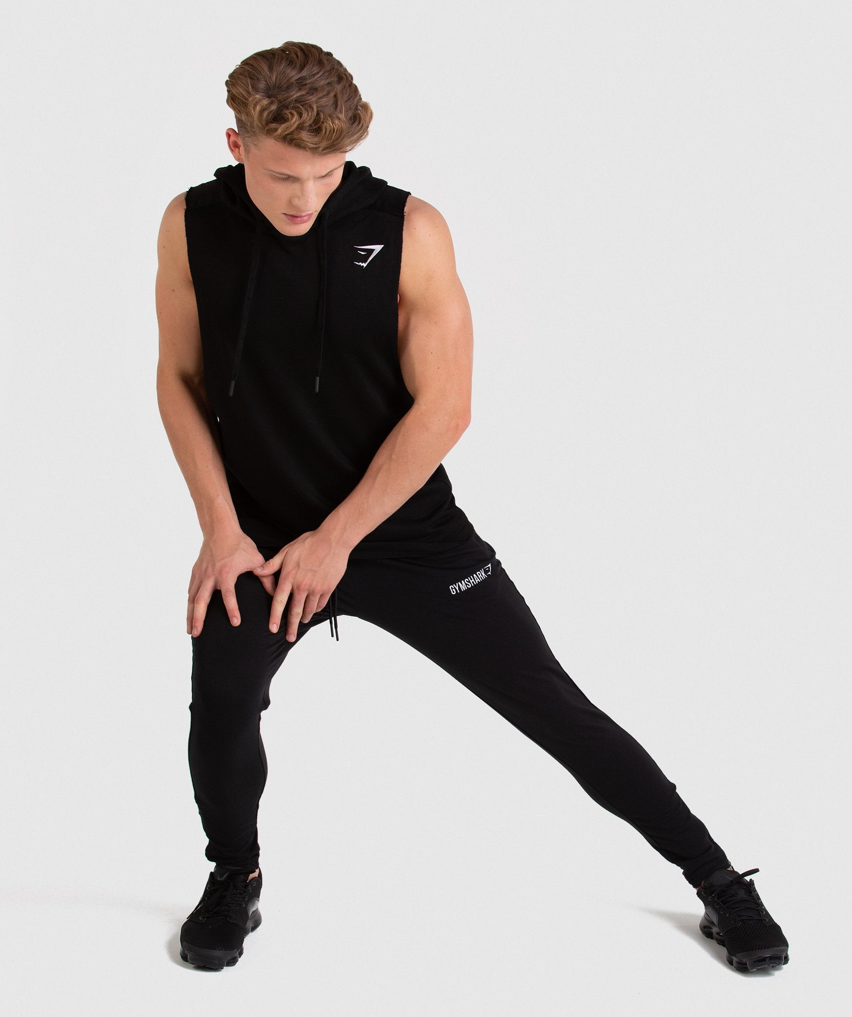 Drop Arm Sleeveless Hoodie in Black - view 6