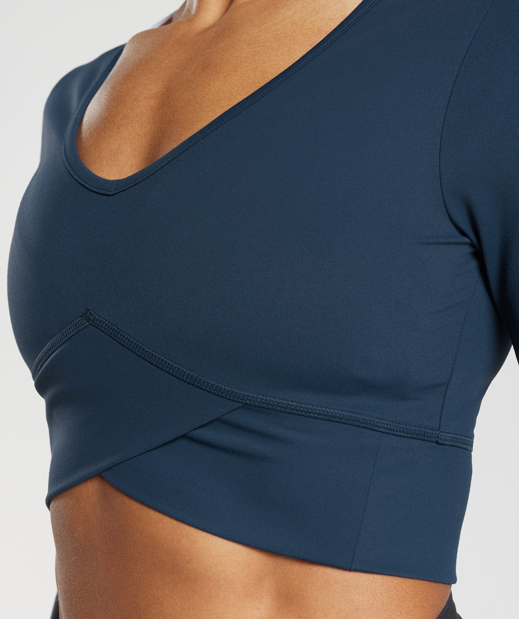 Crossover Long Sleeve Crop Top in Navy - view 6