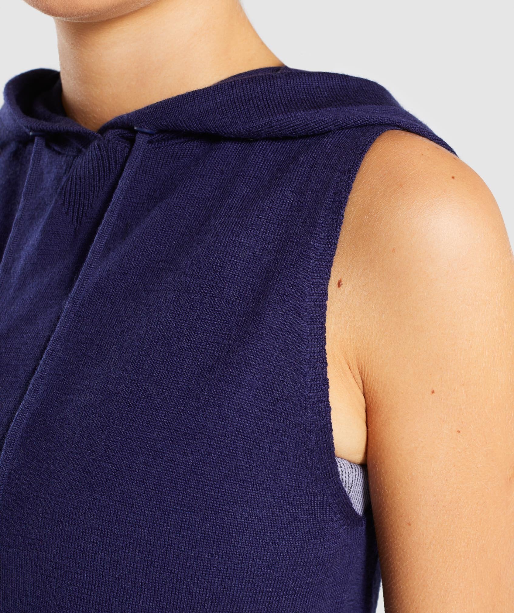 Isla Knit Sleeveless Hoodie in Evening Navy Blue - view 6