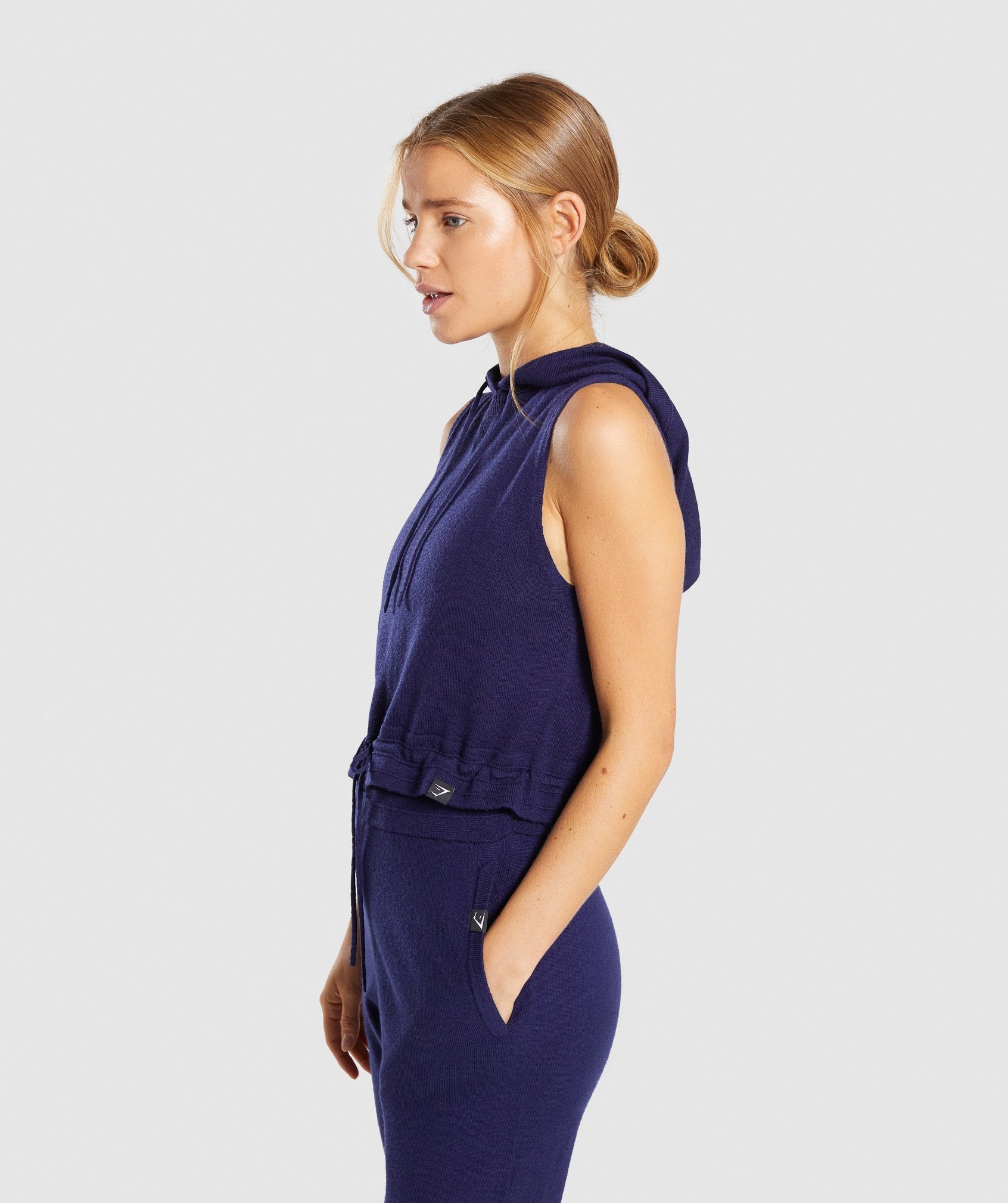 Isla Knit Sleeveless Hoodie in Evening Navy Blue - view 2