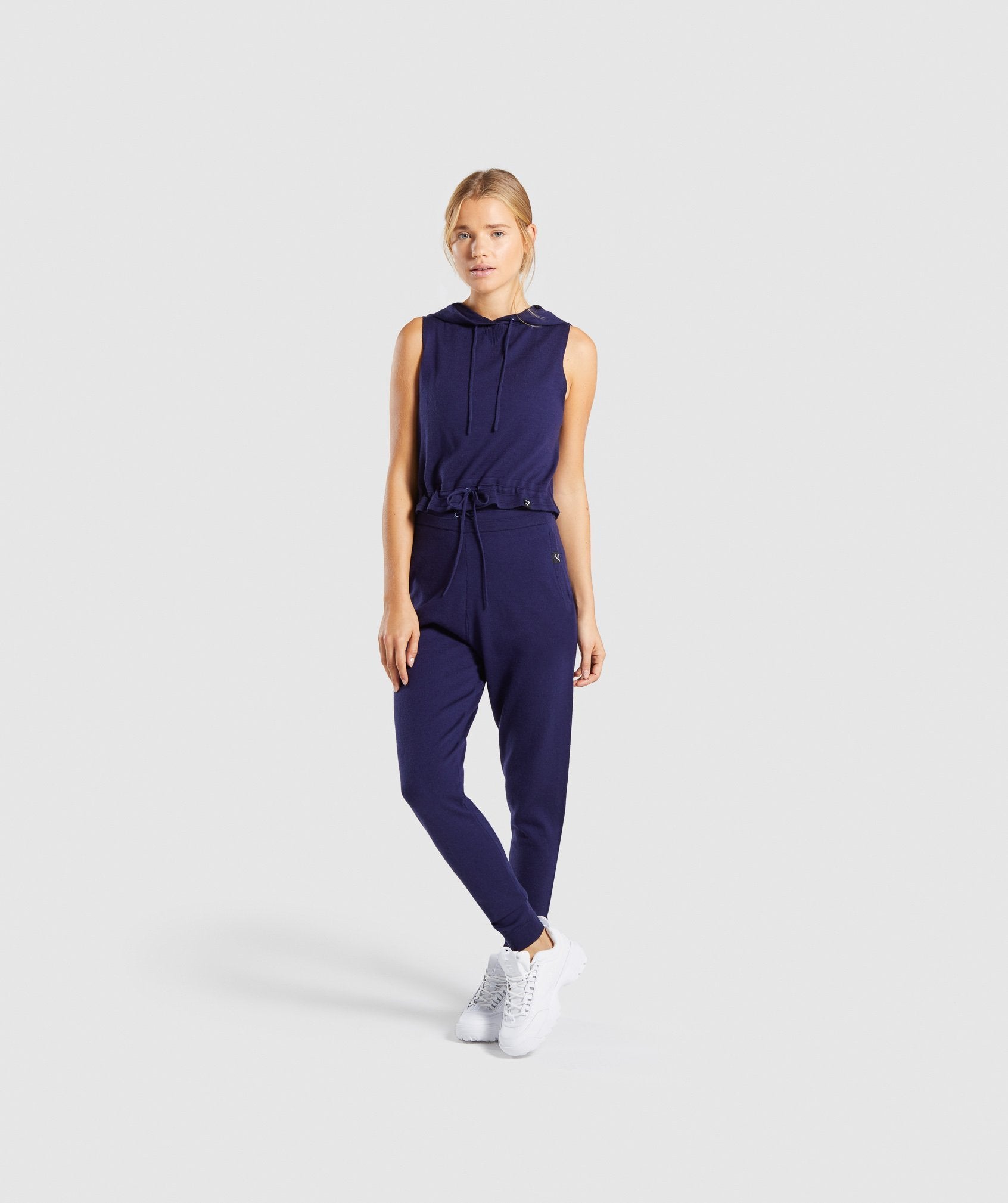 Isla Knit Sleeveless Hoodie in Evening Navy Blue - view 5