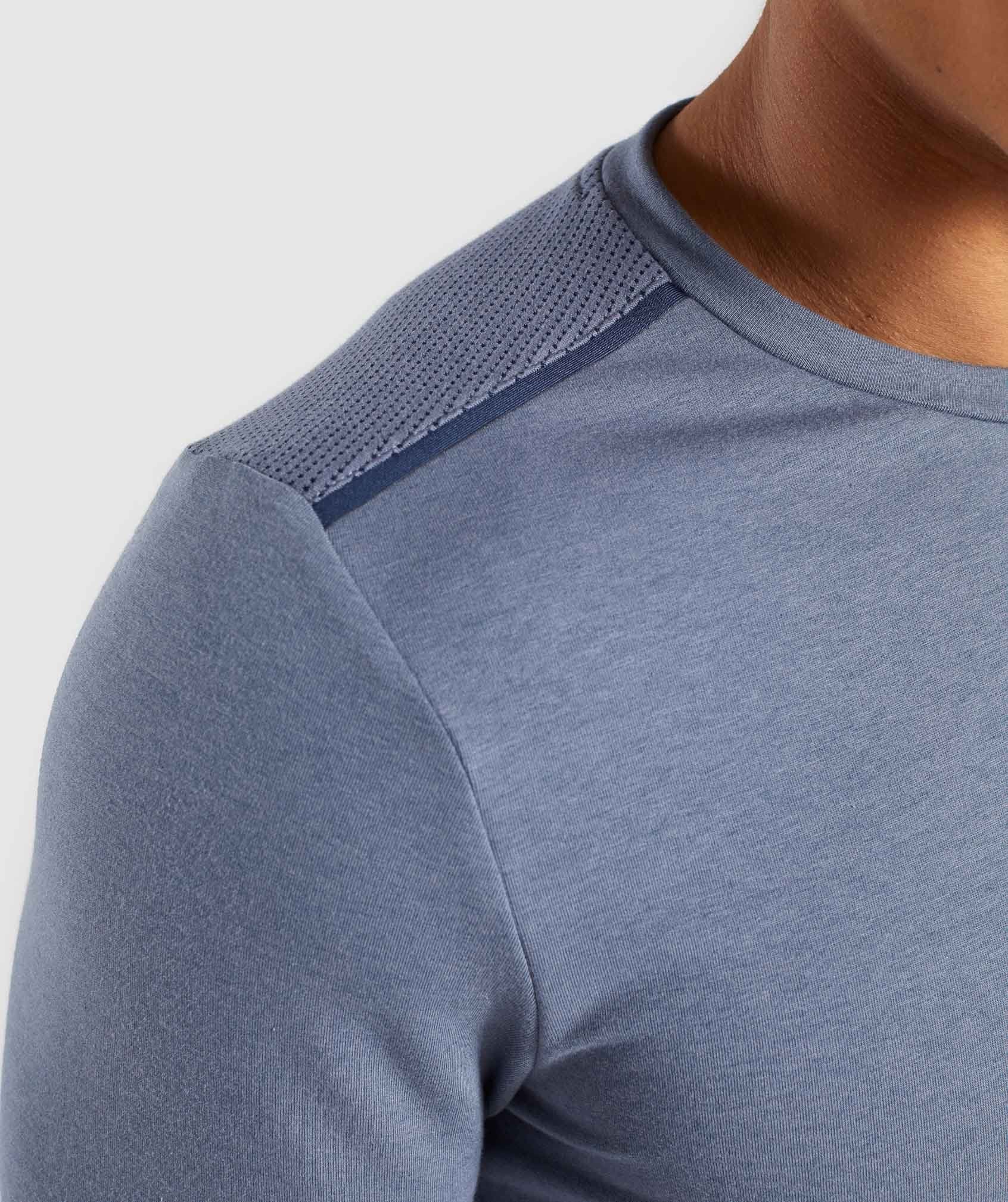 Jacquard Back Long Sleeve T-Shirt in Aegean Blue Marl - view 5