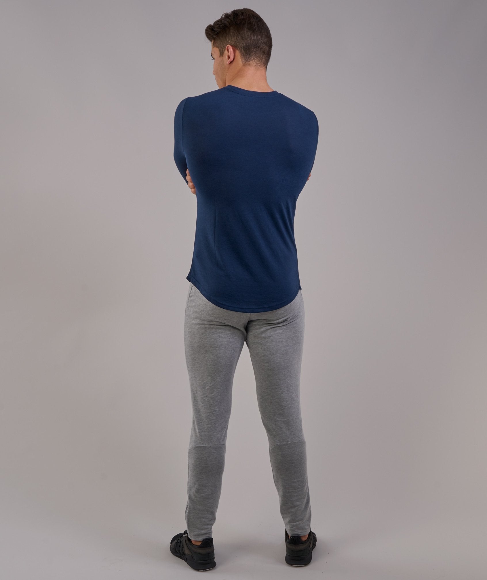 Perforated Longline Long Sleeve T-Shirt in Sapphire Blue - view 2