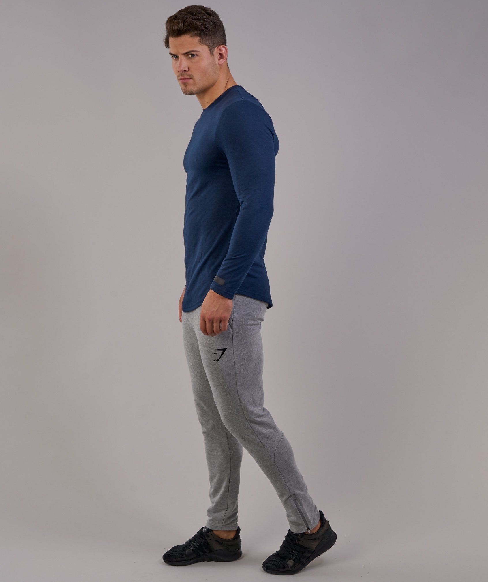 Perforated Longline Long Sleeve T-Shirt in Sapphire Blue - view 4