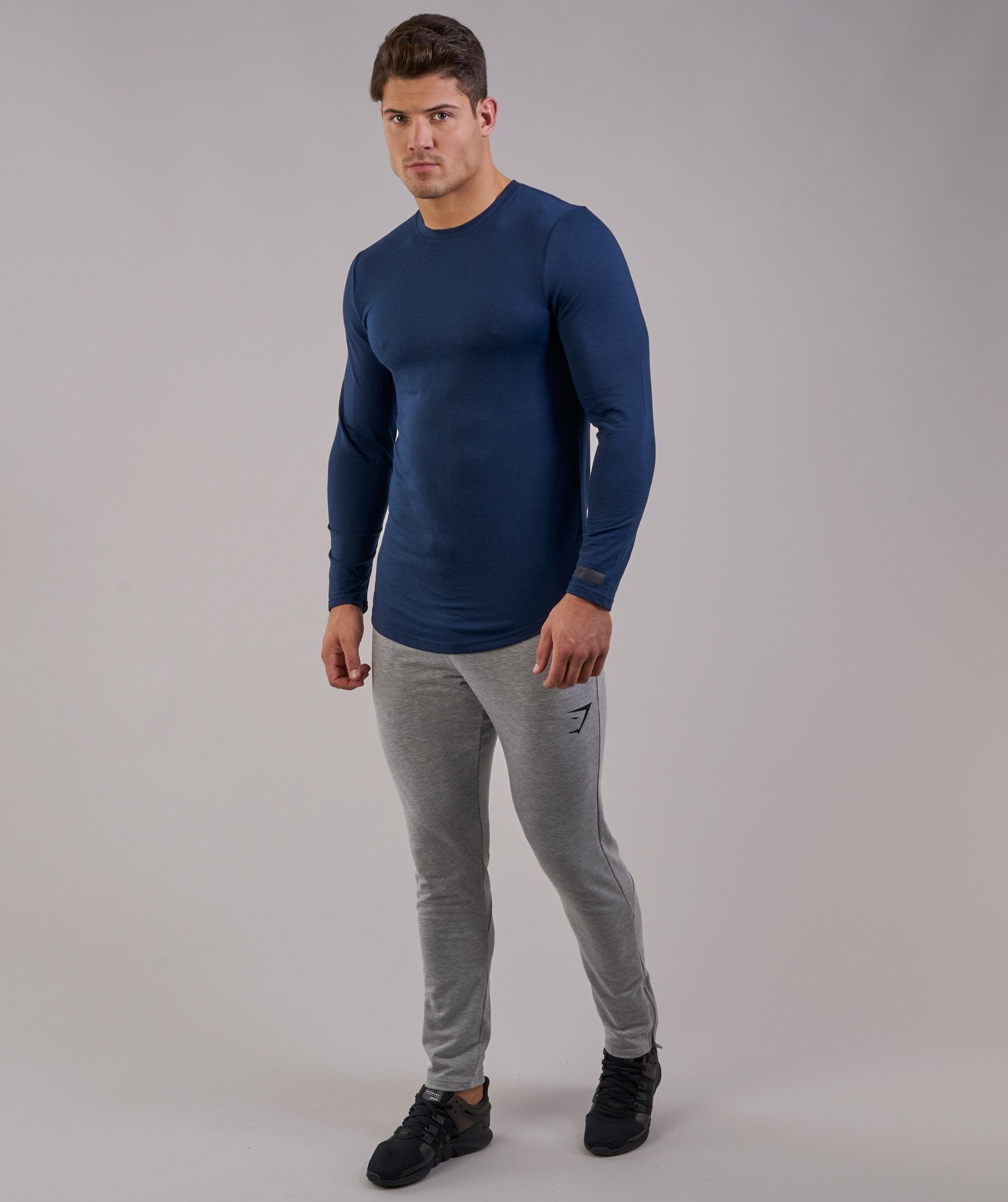 Perforated Longline Long Sleeve T-Shirt in Sapphire Blue - view 3