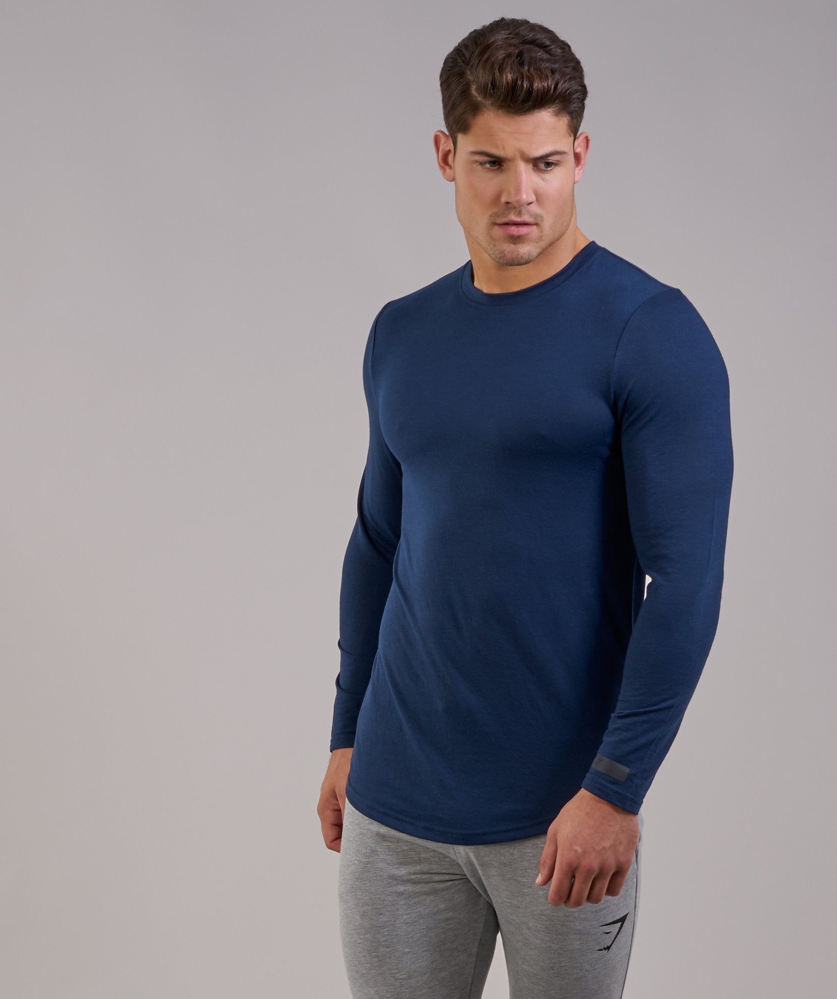 Perforated Longline Long Sleeve T-Shirt in Sapphire Blue - view 5