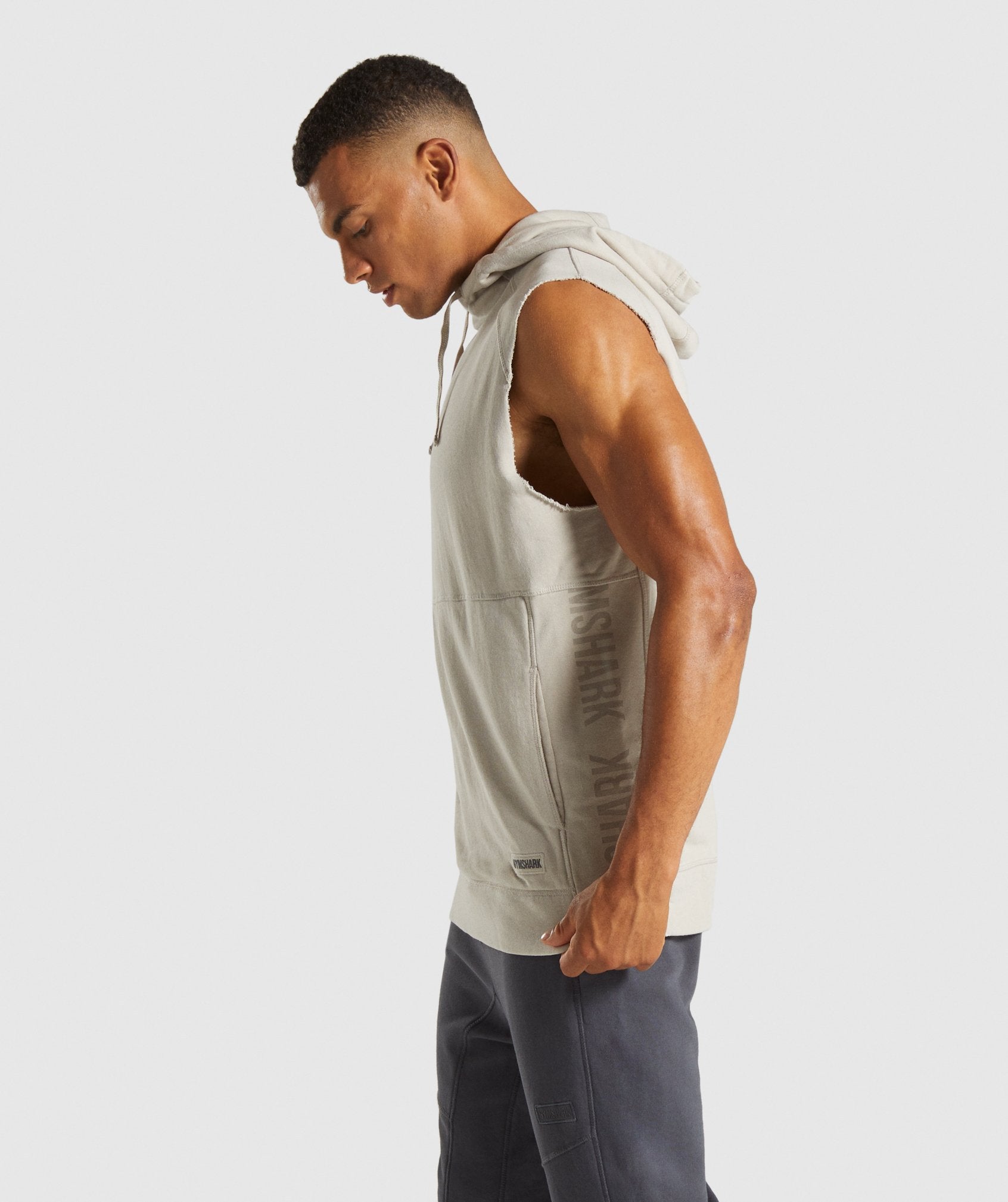 Laundered Sleeveless Hoodie in Chalk Grey - view 3