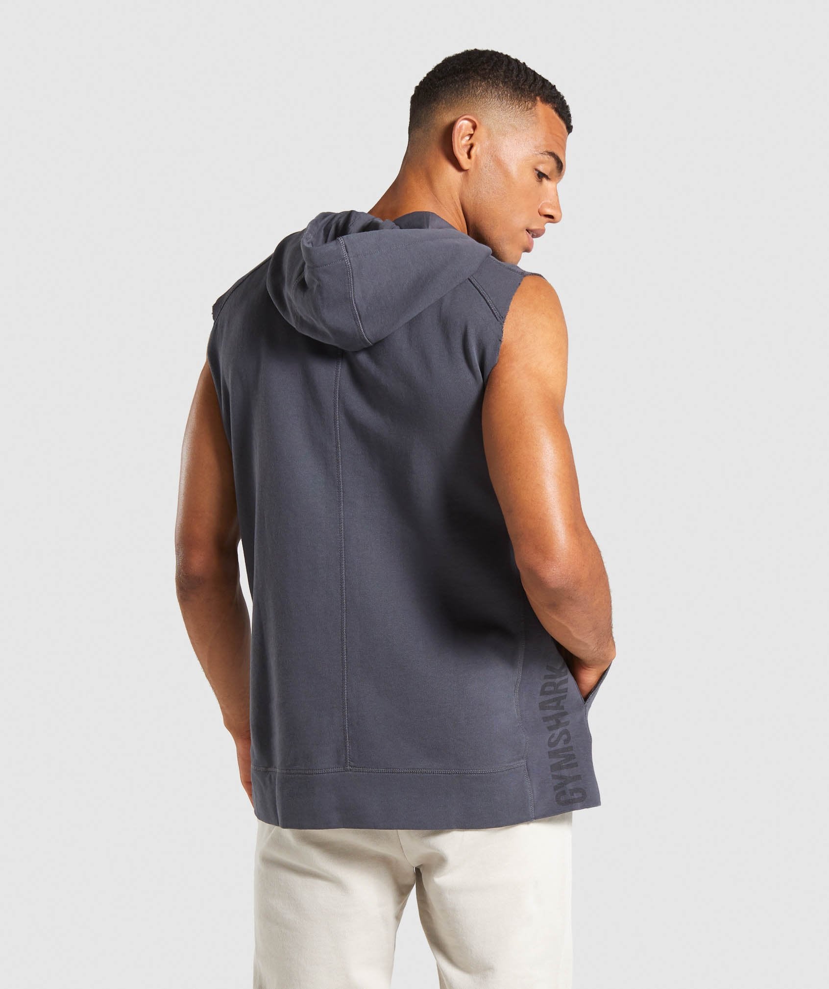 Laundered Sleeveless Hoodie in Charcoal - view 2