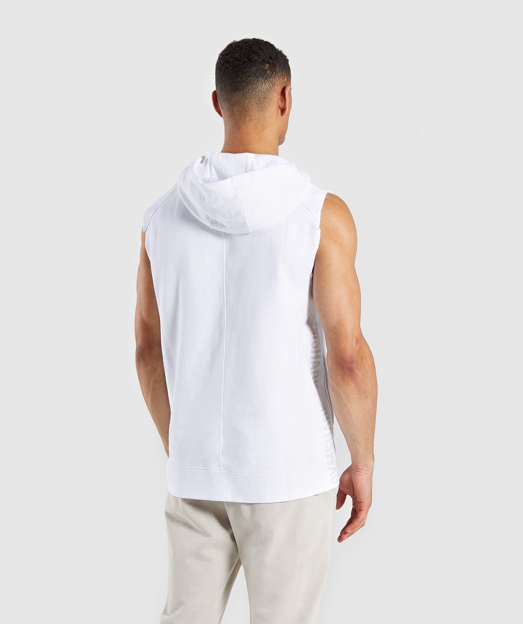 Laundered Sleeveless Hoodie in White - view 2